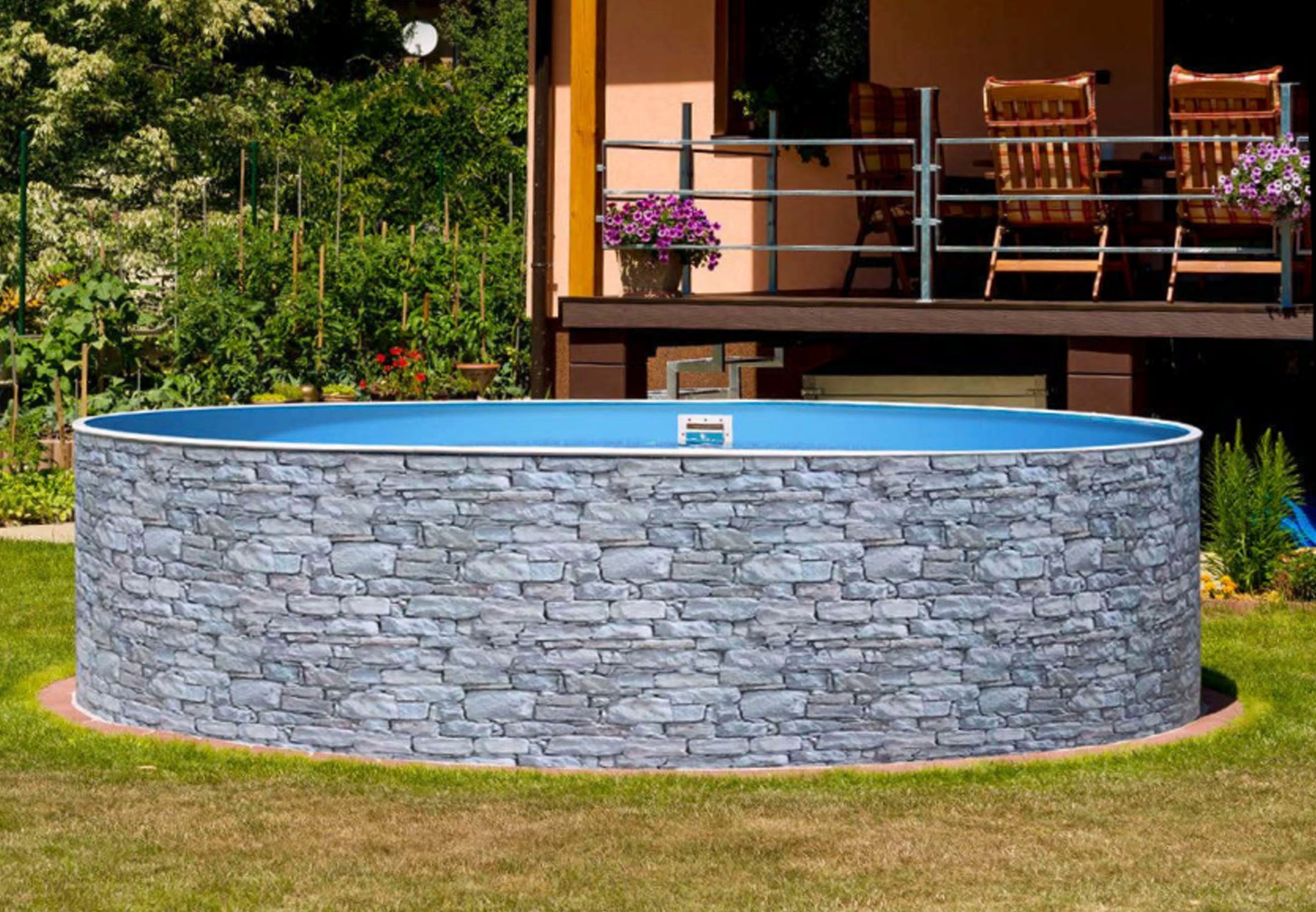 my POOL BWT Rundpool »mit Akku-Bodensauger BC30«, (Komplett-Set, 8 tlg.), moderne Steinoptik, in zwei Größen und Tiefen erhältlich