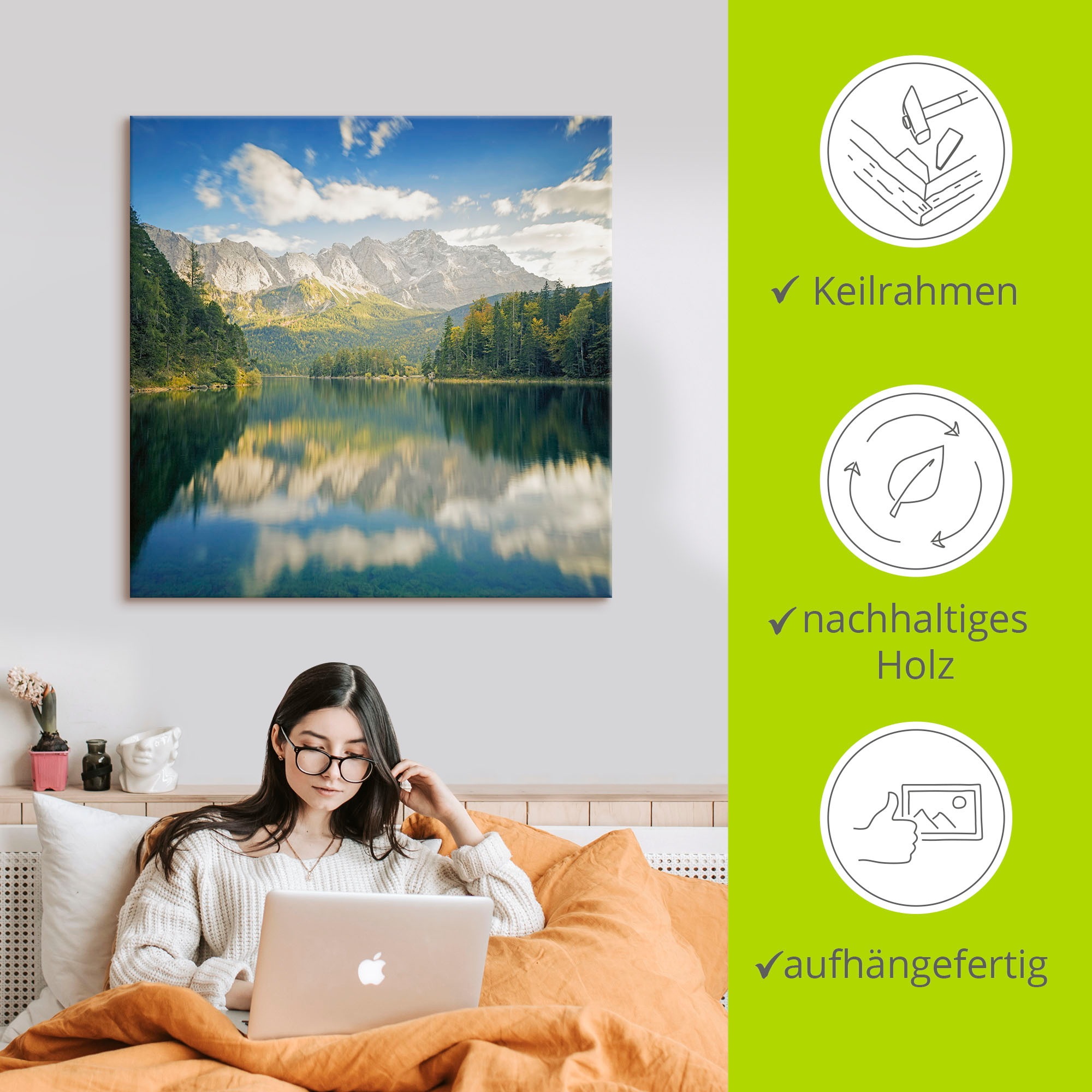 Artland Wandbild »Zugspitze mit Eibsee«, Berge & Alpenbilder, (1 St.), als Alubild, Leinwandbild, Wandaufkleber oder Poster in versch. Größen