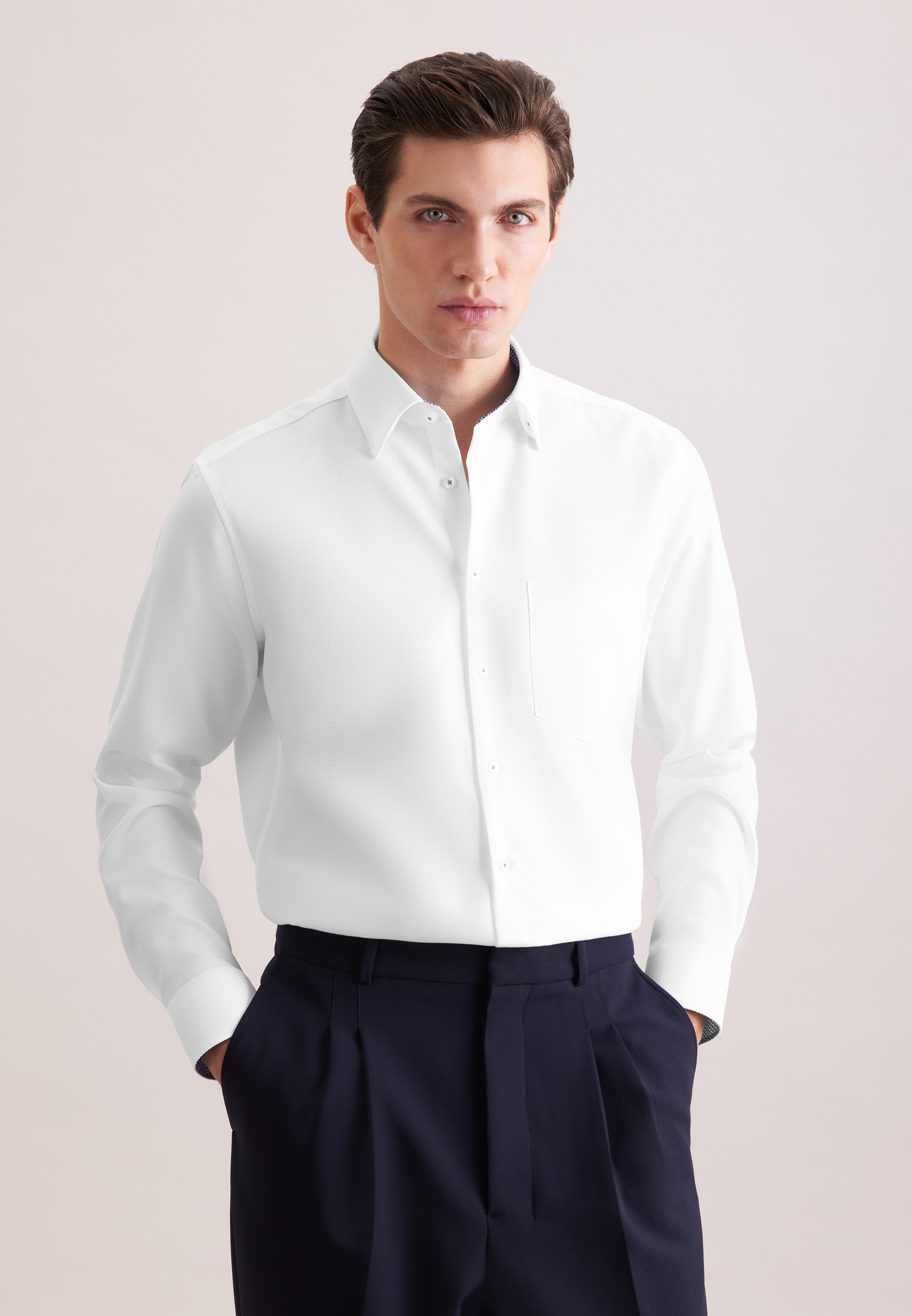 seidensticker Businesshemd "Schwarze Rose" Regular 1/1 Covered-Button-Down-Kragen Struktur