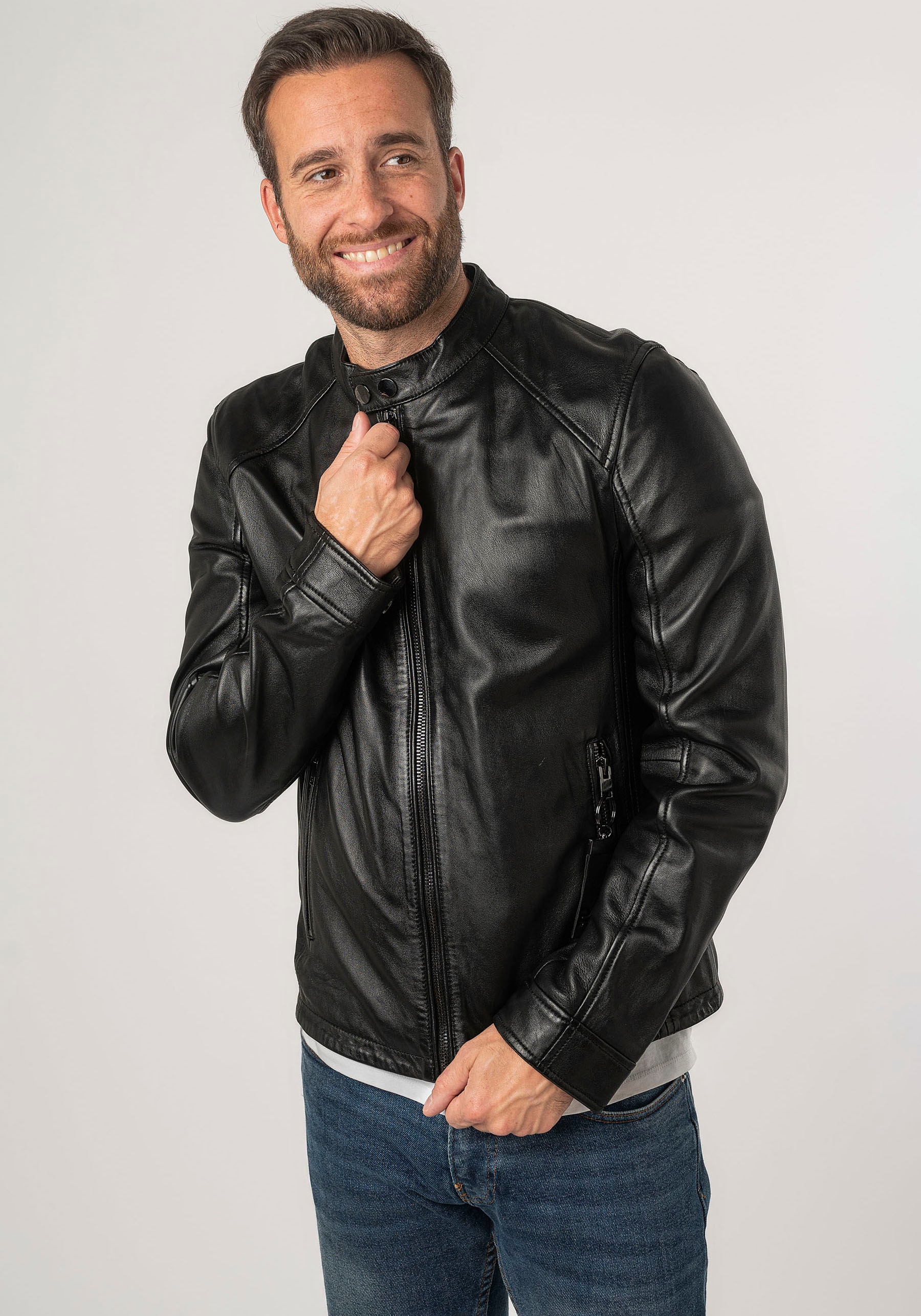 Mauritius Lederjacke »2Mtoji SF«, mit Reißverschluss, Zipperdetail, STehkragen Ziernähte
