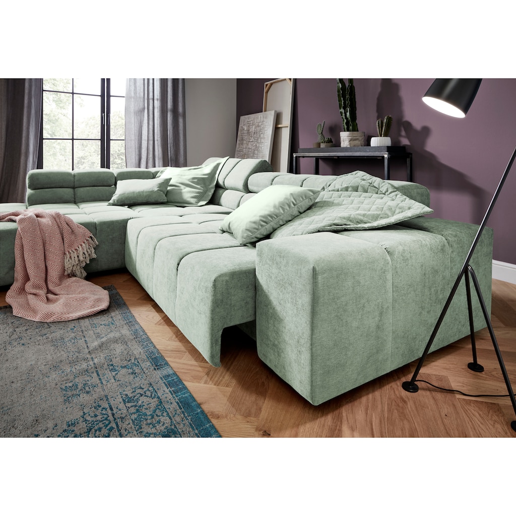 INOSIGN Ecksofa »Ancona incl. Kopfteilverstellung, Zierkissen B/T/H: 319/210/70 cm«