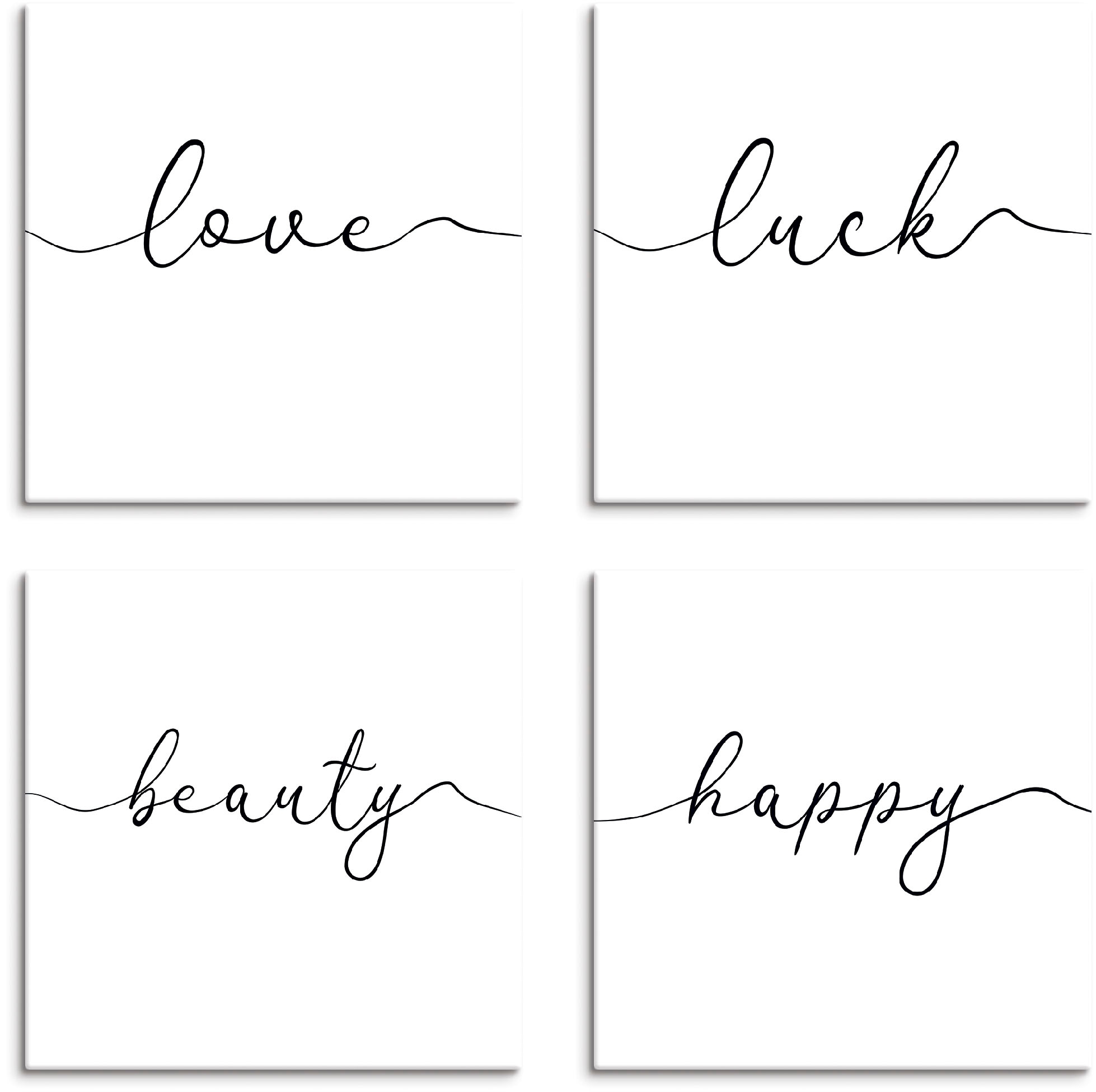 Artland Leinwandbild "Liebe Glück Schönheit Frohsinn", Sprüche & Texte, (4 St.), 4er Set, verschiedene Größen