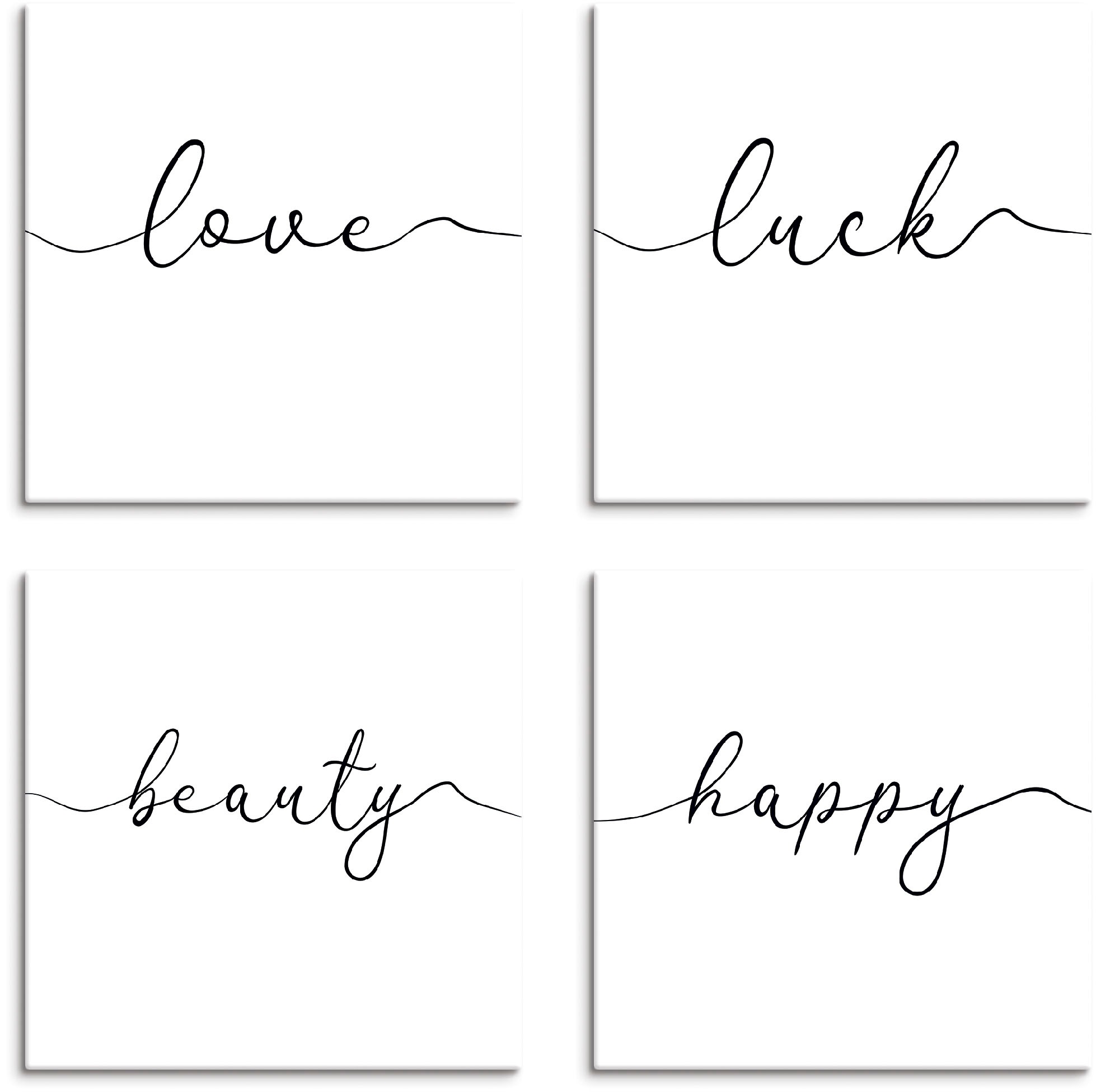 Artland Leinwandbild "Liebe Glück Schönheit Frohsinn" Sprüche & Texte 4 Stk. tlg. 4er Set, verschiedene Größen