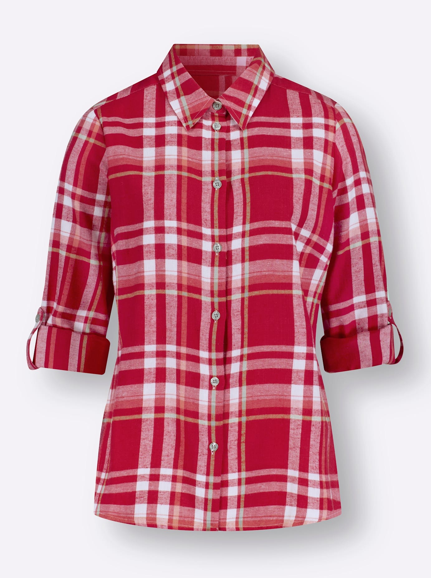 Flanellbluse CASUAL LOOKS, Damen, Gr. 48, bunt (rot, camel, kariert), 100% Baumwolle, gemustert, kariert, mehrfarbig, Blusen 3