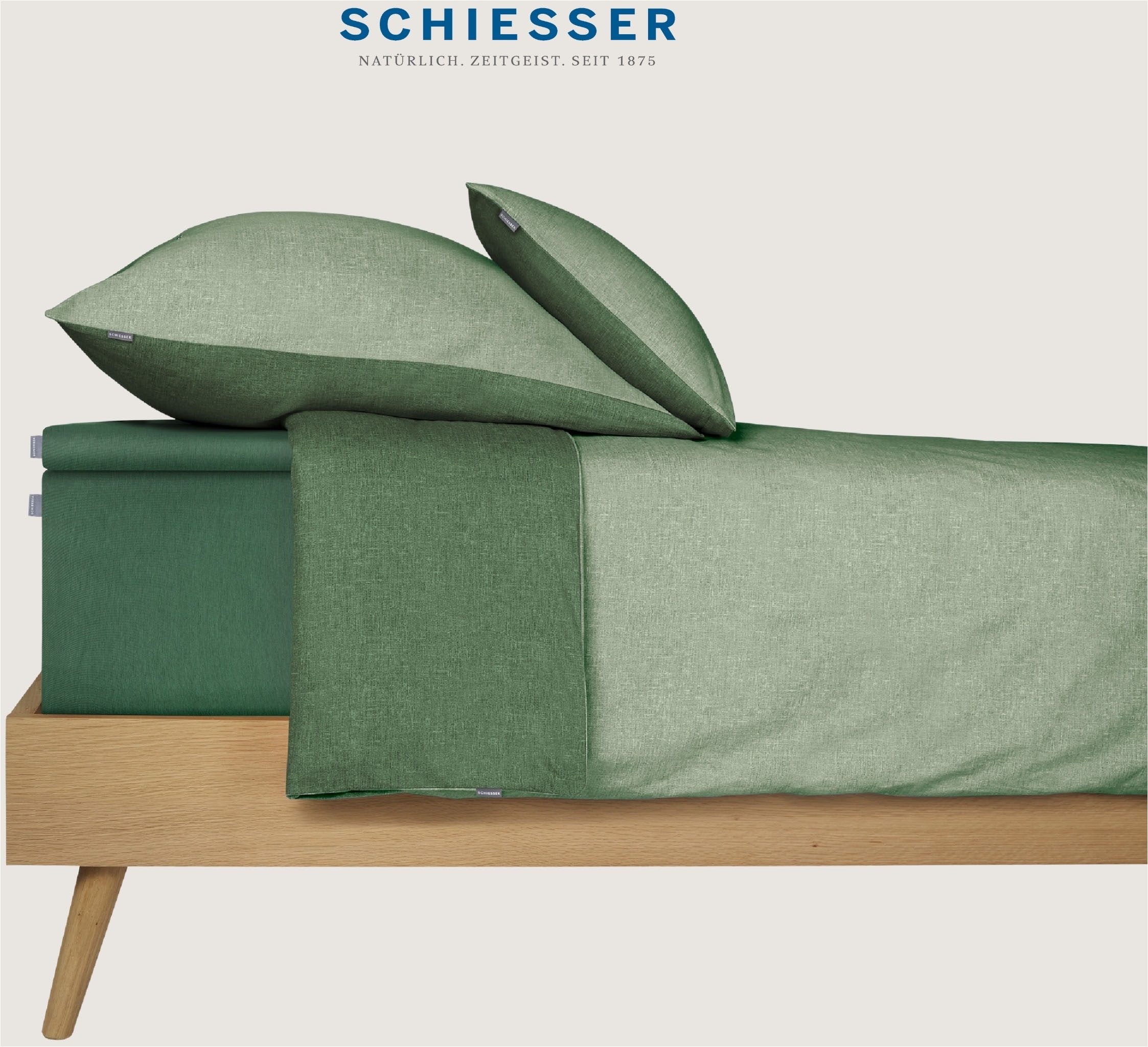Schiesser Spannbettlaken Grün - SCHIESSER Home, Größe 100*200, 95 % Baumwolle, 5 % Elasthan