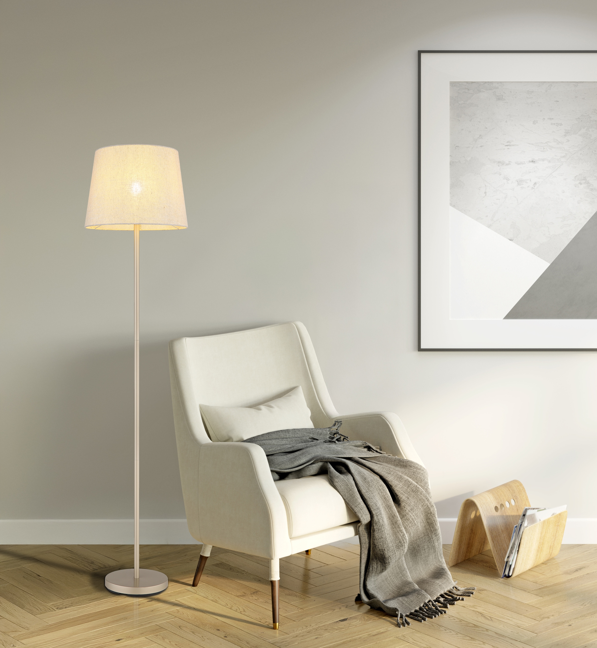 NOWA Stehlampe »JORIS« E27 1 Stk. Stehleuchte mit Stoffschirm, Fußschalter, gemütliches Licht