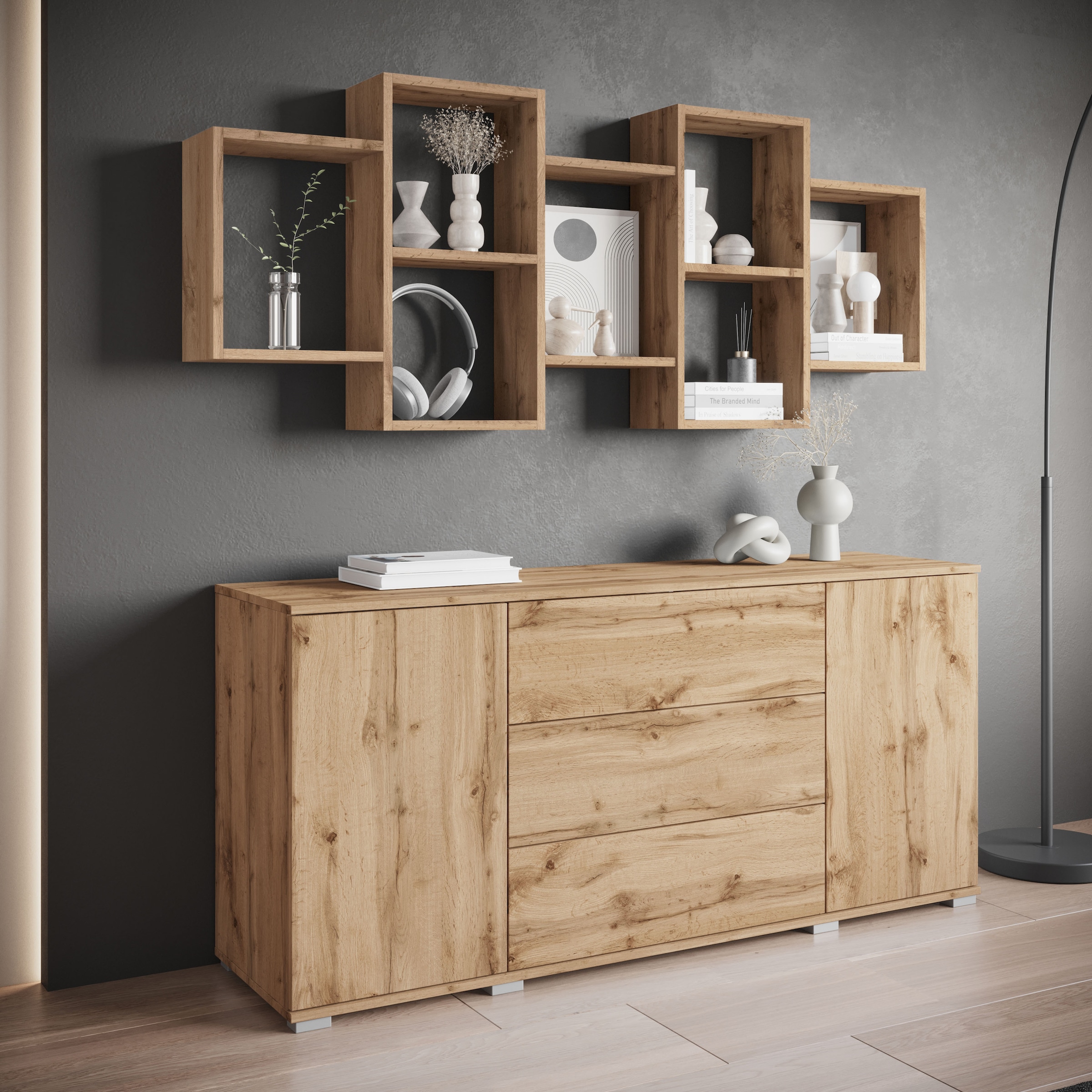 INOSIGN Wandboard »Wandregal Trio«, (1 St.), Stell- oder Hängeregal, 10 offene Fächer, flexibel montierbar