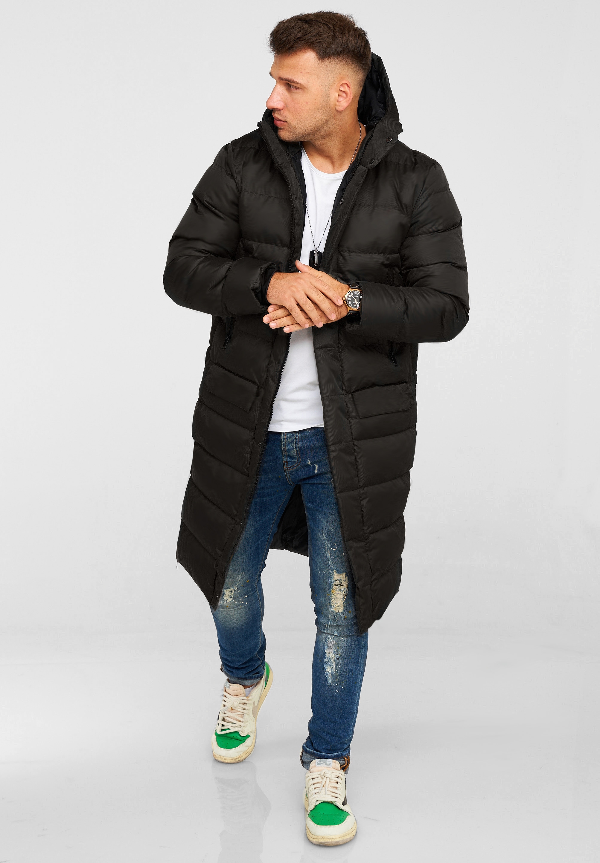 Steppjacke »LONGLINE ZIP PARKA«, Steppjacke mit Kapuze