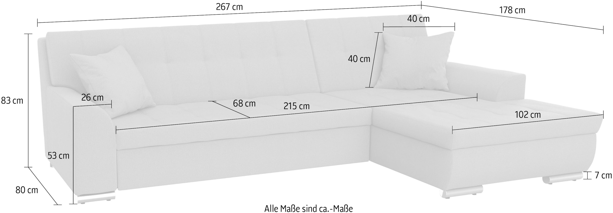 DOMO collection Ecksofa Treviso, wahlweise mit Bettfunktion, incl. Zierkissen