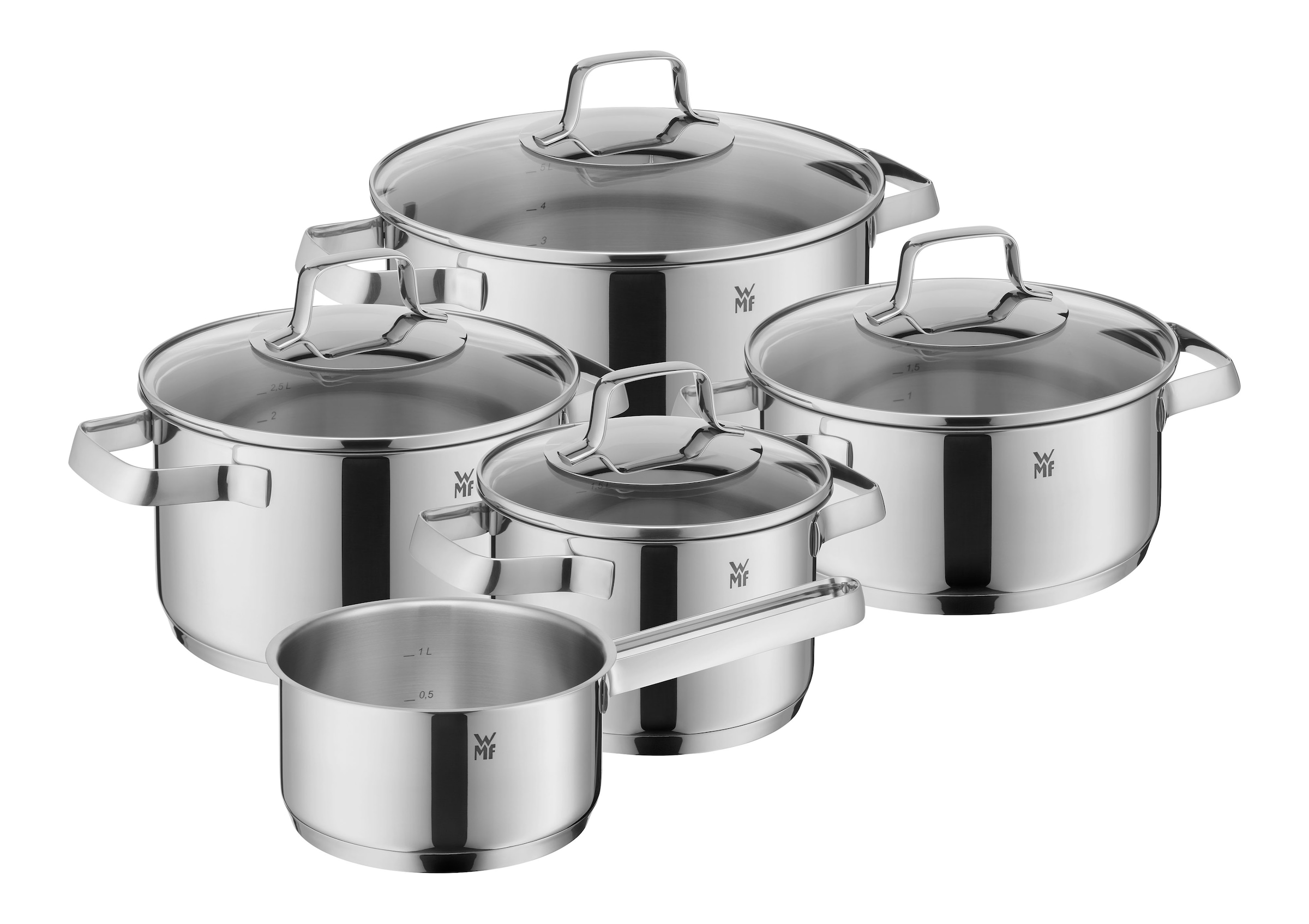 WMF Topf-Set »Belmonte«, Cromargan® Edelstahl Rostfrei 18/10, (Set, 9 tlg.), 9-teilig, TransTherm-Allherdboden, Cromargan Edelstahl rostfrei 18/10