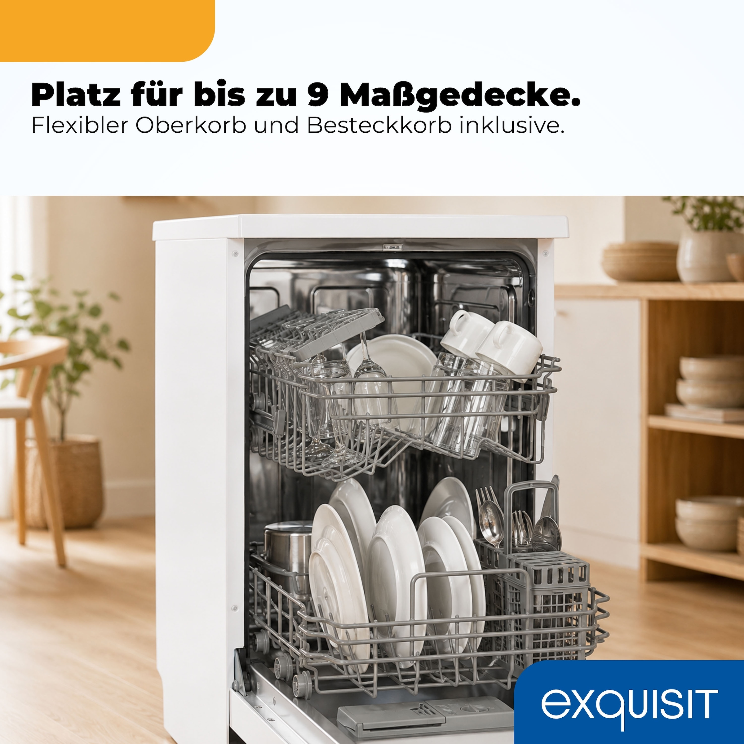 exquisit Standgeschirrspüler »GSP9310-031C weiss« 8,3 l 10 tlg. Maßgedecke 10 Maßgedecke – LED, Besteckkorb, Auto Door Open & AquaStop