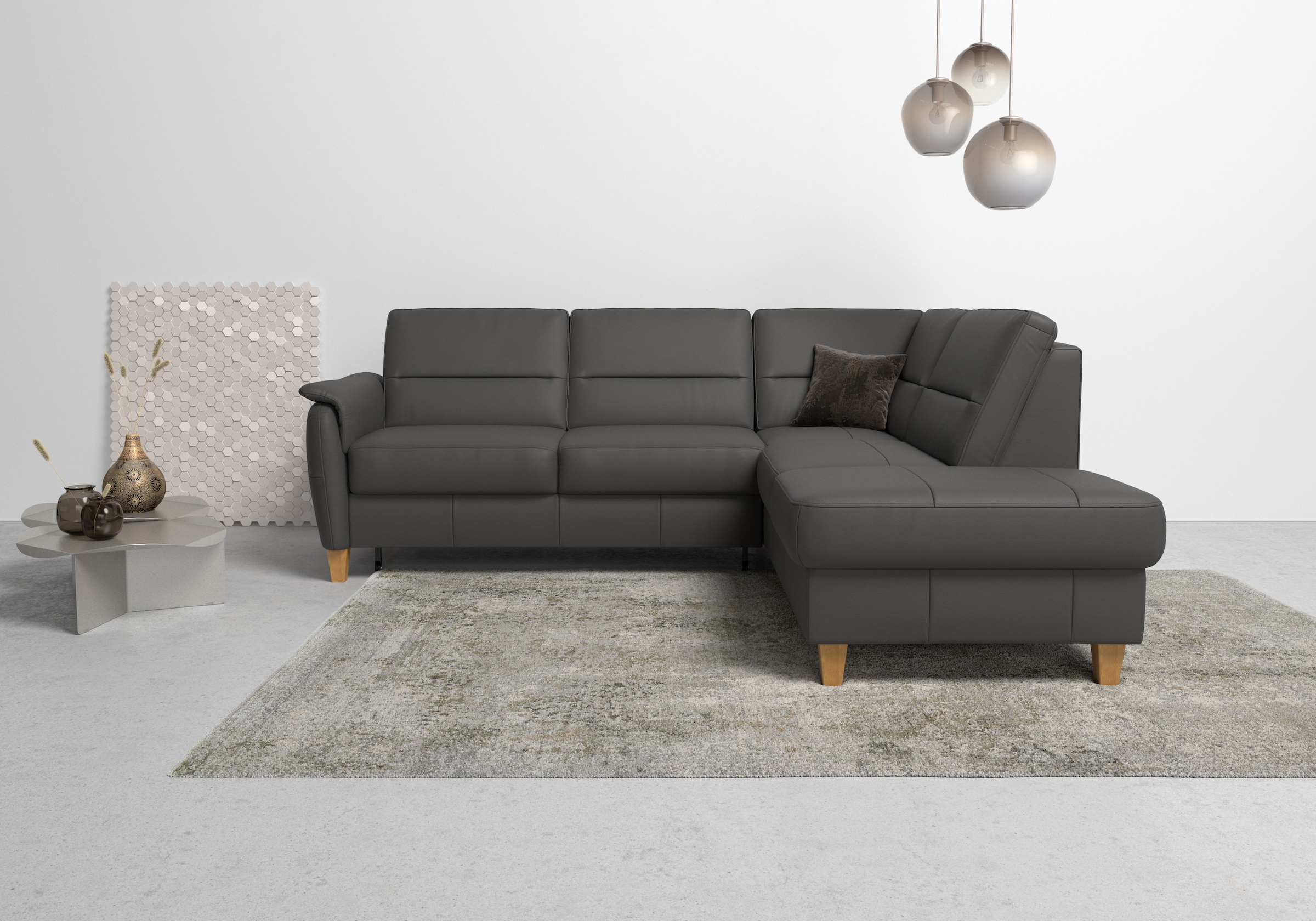 Home affaire Ecksofa "Palmera, L-Form, B: 236 cm, Bettfunktion & Bettkasten wählbar" Federkern-Polsterung, Sitzhöhe 48 cm, handgefertigt, stilvolles Design