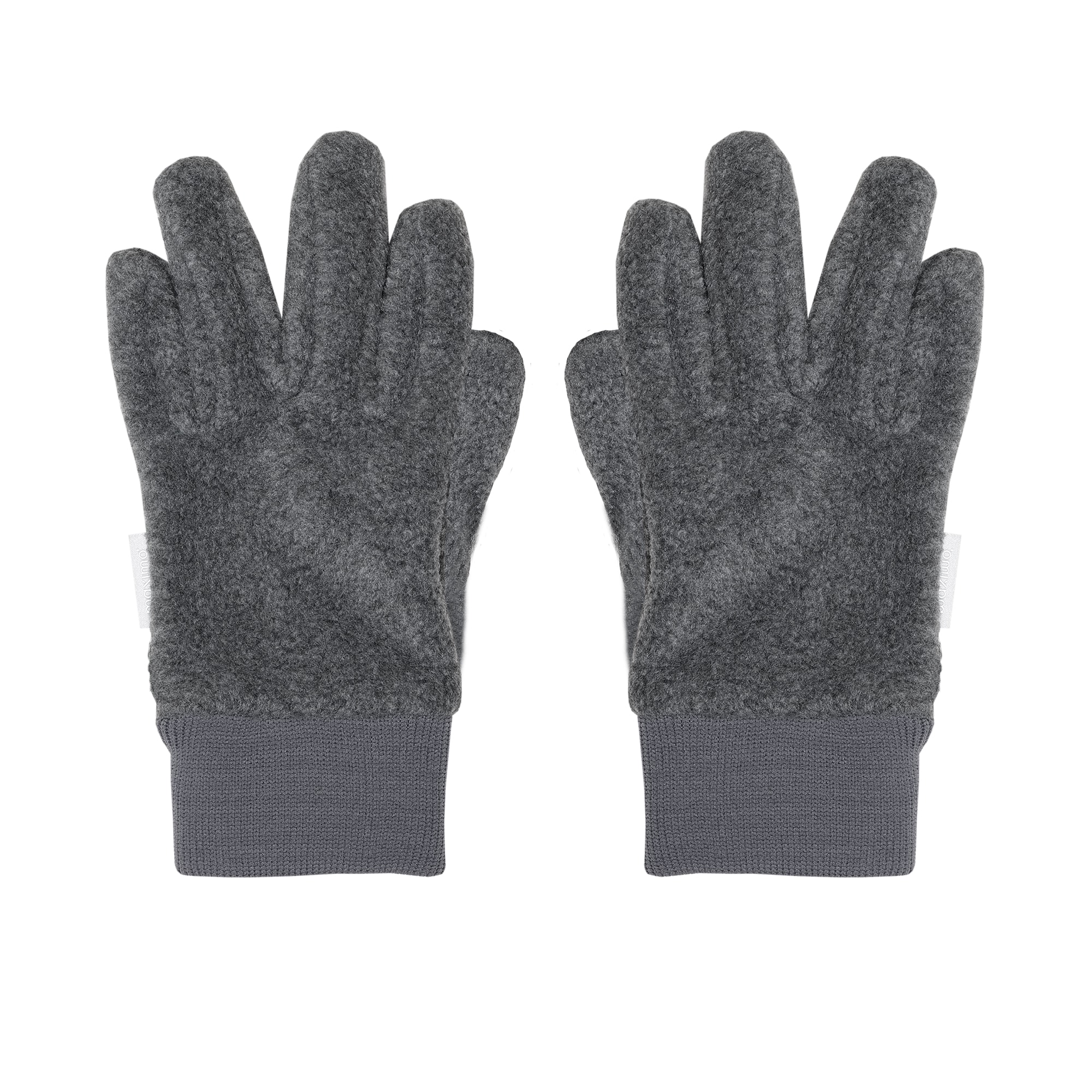 Fleecehandschuhe MAXIMO, Mädchen, Gr. 5, grau (mittelgrau, meliert), Fleece, Kunstfaser, unifarben, Handschuhe, Boucle-Optik, Strickbündchen, basic, weich, für alle Aktivitäten