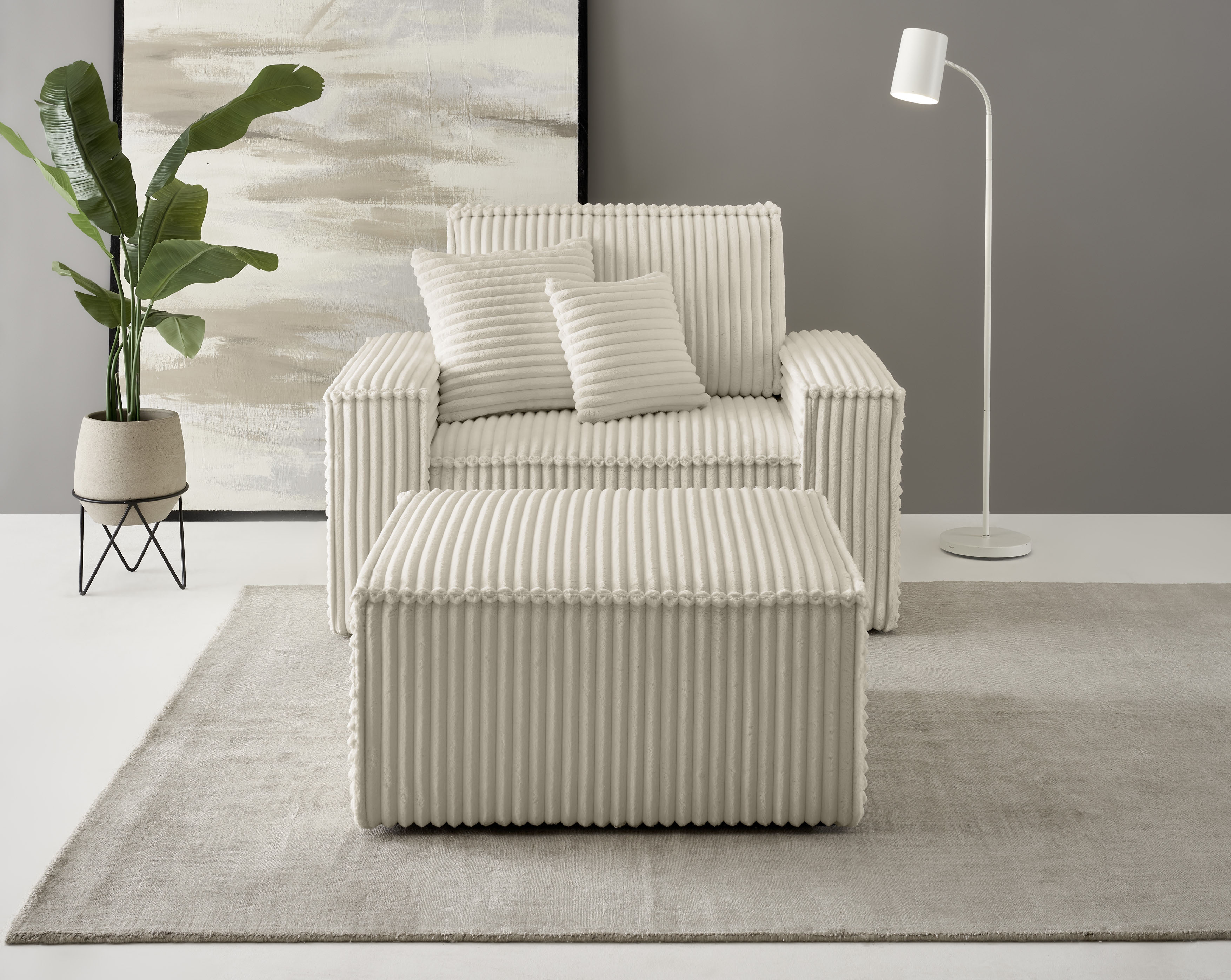 OTTO home Loveseat "FINNLEY Cord, Loveseat & Hocker im Set" 2 Stk. tlg. verfügbar in den Stoffqualitäten Bouclé, Struktur fein und Mega Cord