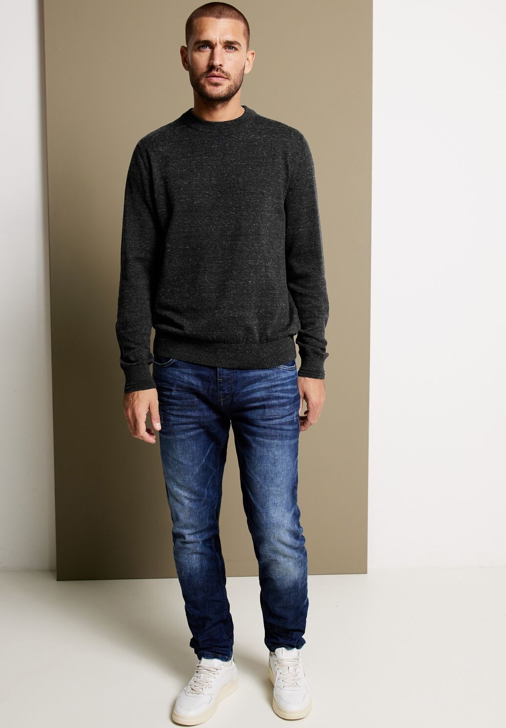STREET ONE MEN Stehkragenpullover, mit Rippstrickdetails