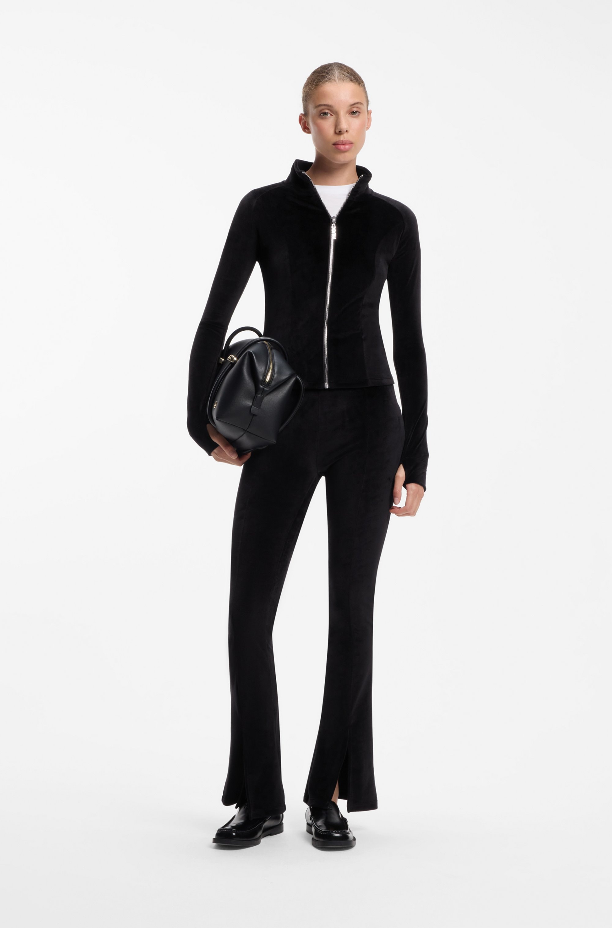 HUGO Samthose »Nucutey«  mit Schlitz vorn am Saum, Flared Fit