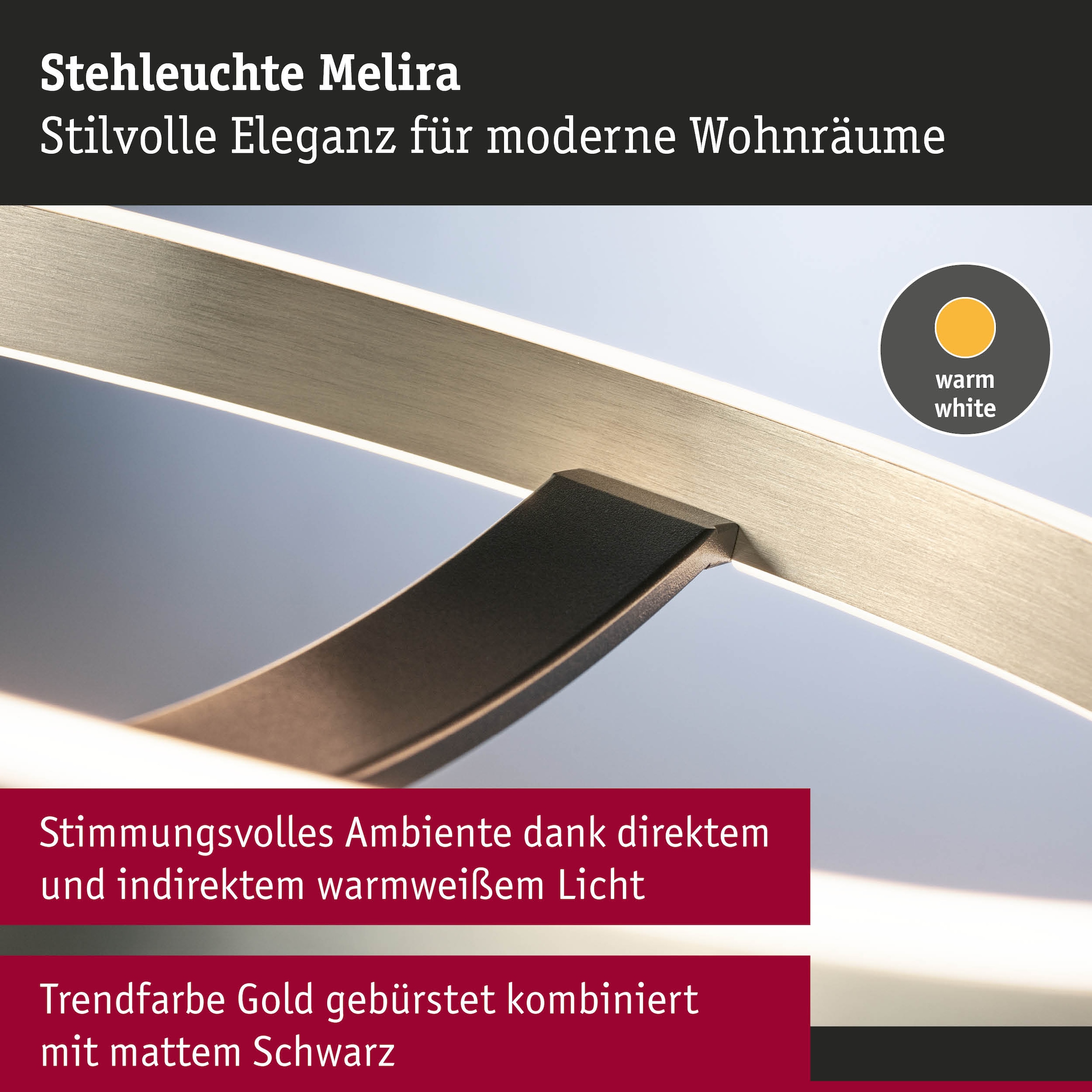 Paulmann LED Stehlampe »Melira LED 17,5W Gold /Schwarz 230V Metall« LED-Modul 1 Stk. 3-Step-Dim