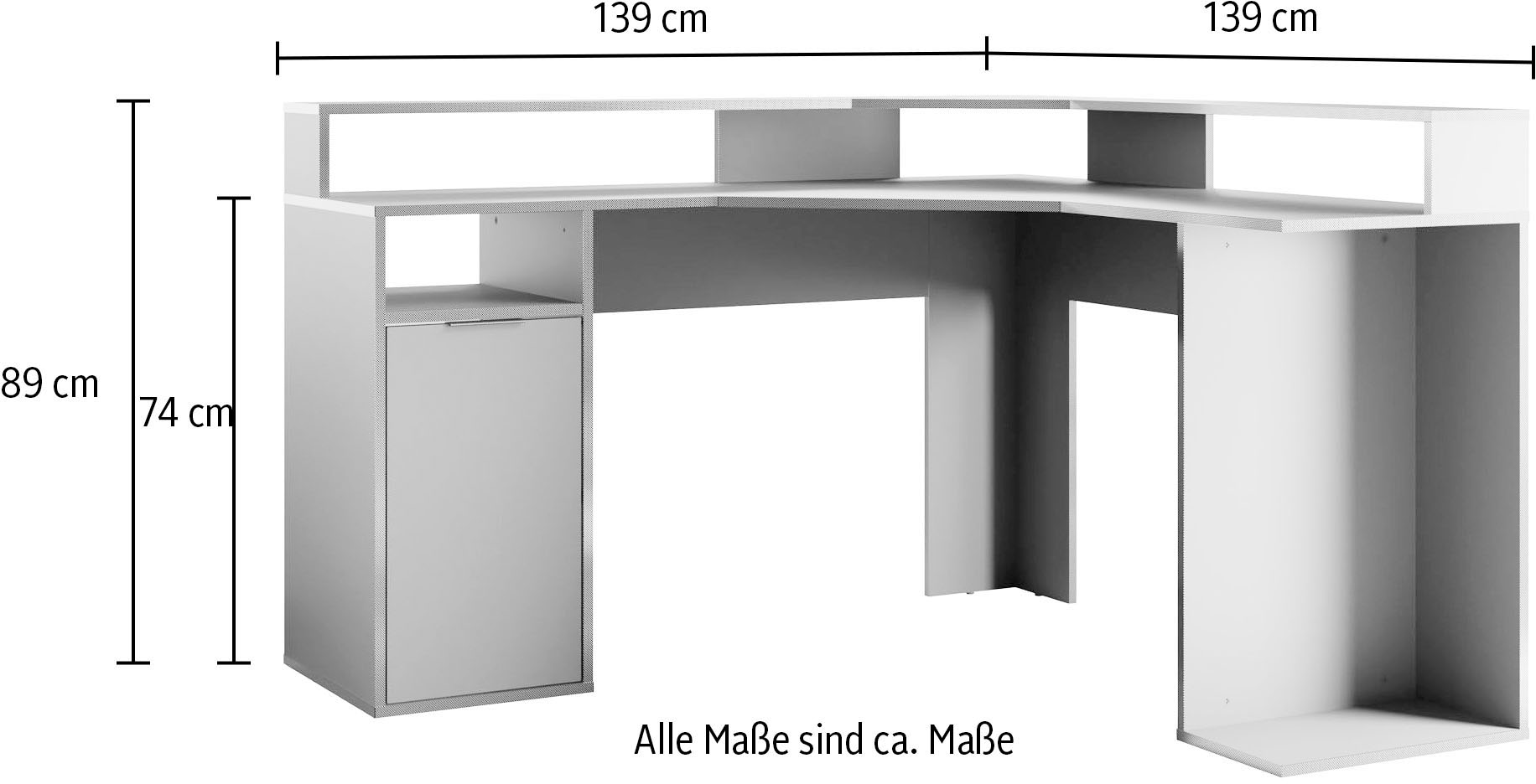 INOSIGN Eckschreibtisch »Omaha«, Gamingtisch mit Tür, Towerfach und Monitorablage, Breite 139 cm