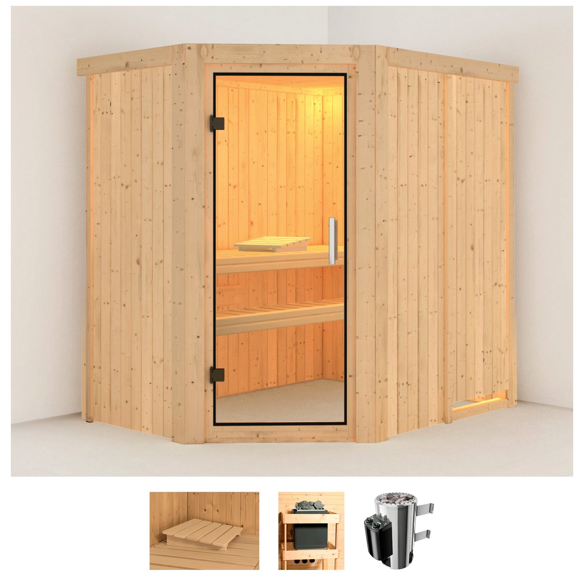 Karibu Sauna "Swantje" Set, Ofen 3,6 kW intgr. Strg