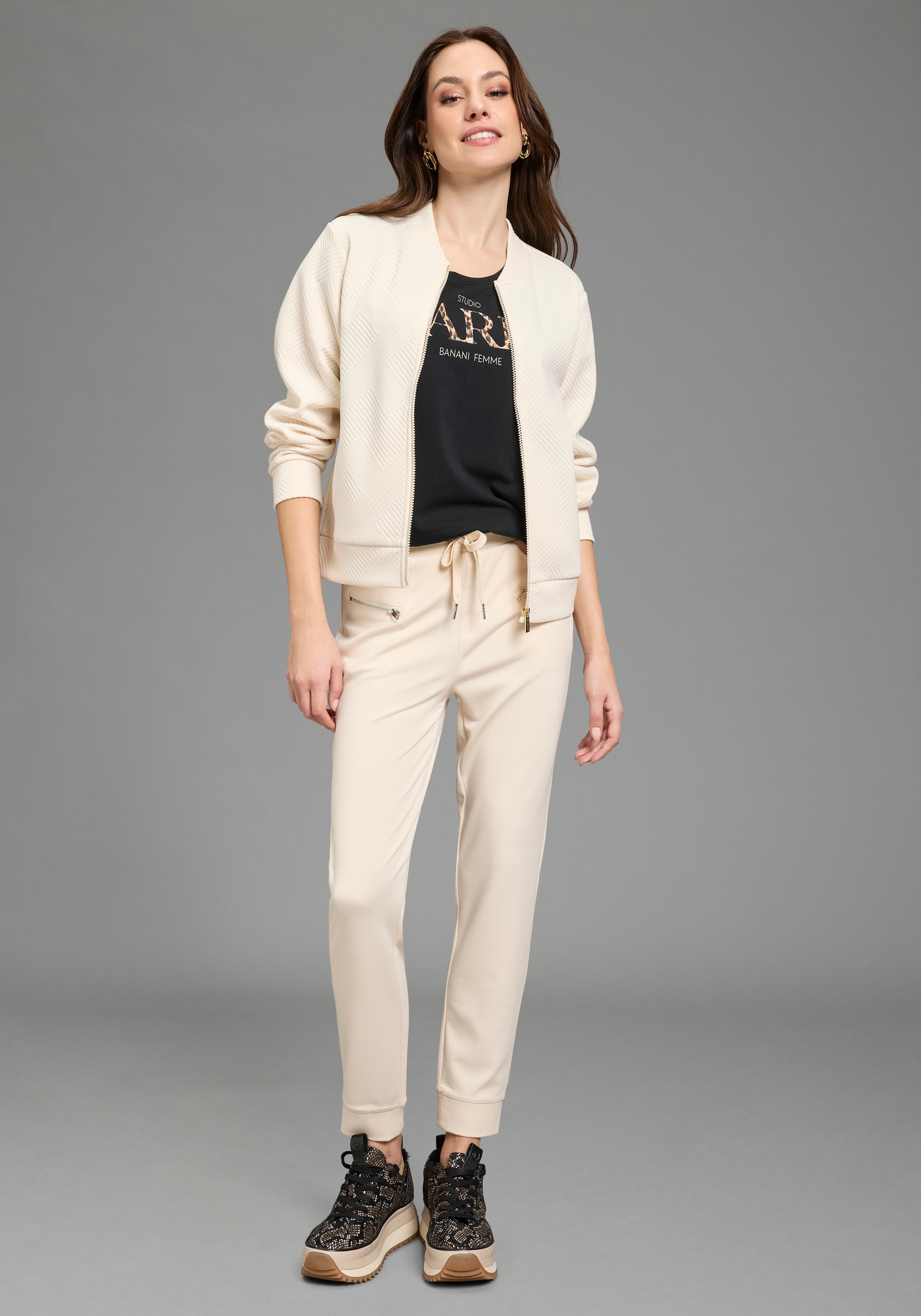 Jerseyhose BRUNO BANANI, Damen, Gr. 44, N-Gr, beige, Milano Rib, Obermaterial: 76% Polyester, 20% Viskose, 4% Elasthan, unifarben, figurbetont knöchellang, Hosen Jerseyhose, figurbetonte Passform, knöchellang mit Rippbündchen 3