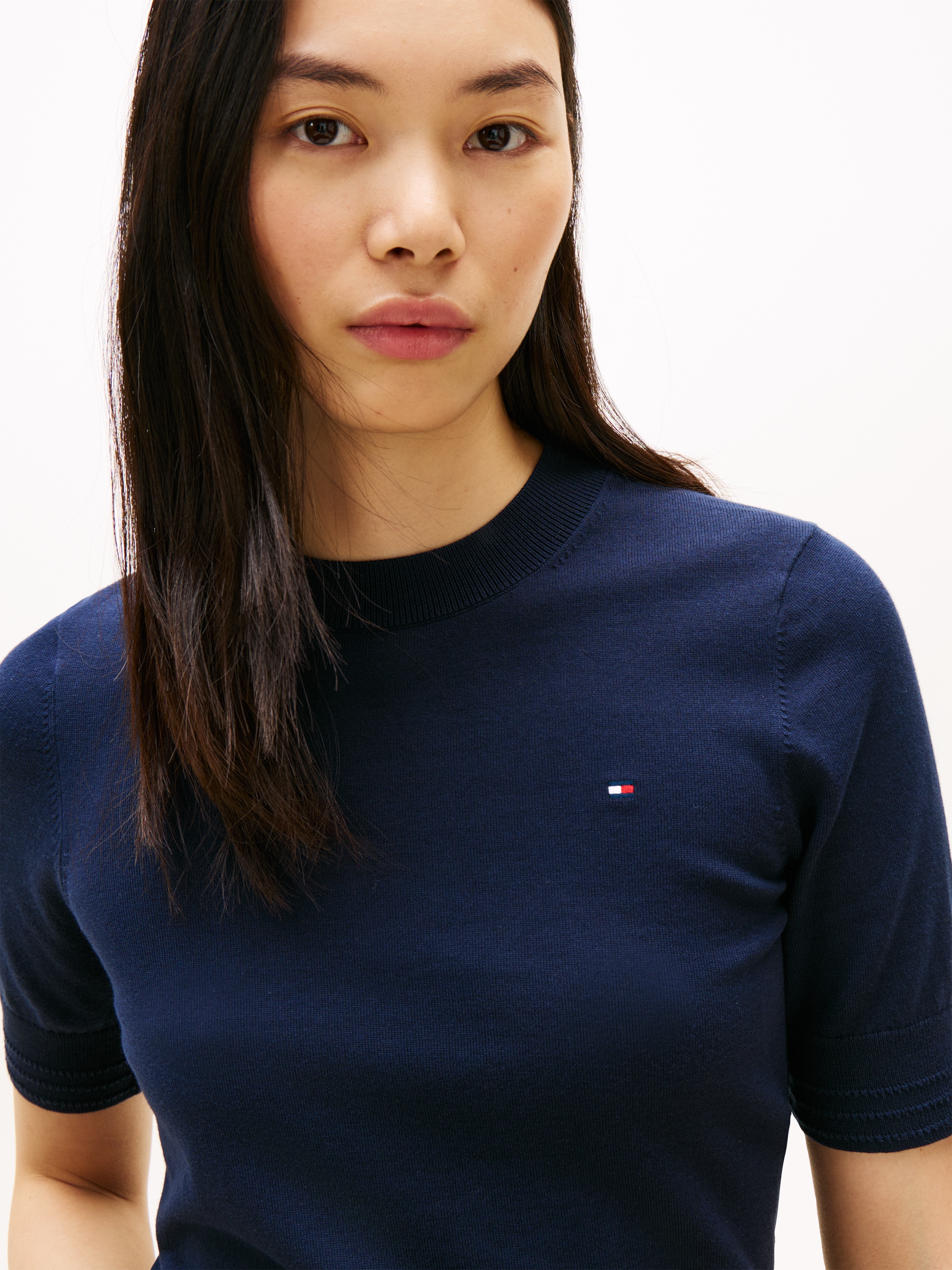 Tommy Hilfiger Kurzarmpullover »CO JERSEY FINE GG C-NK SS SWT« Baumwollmischung, Regular Fit