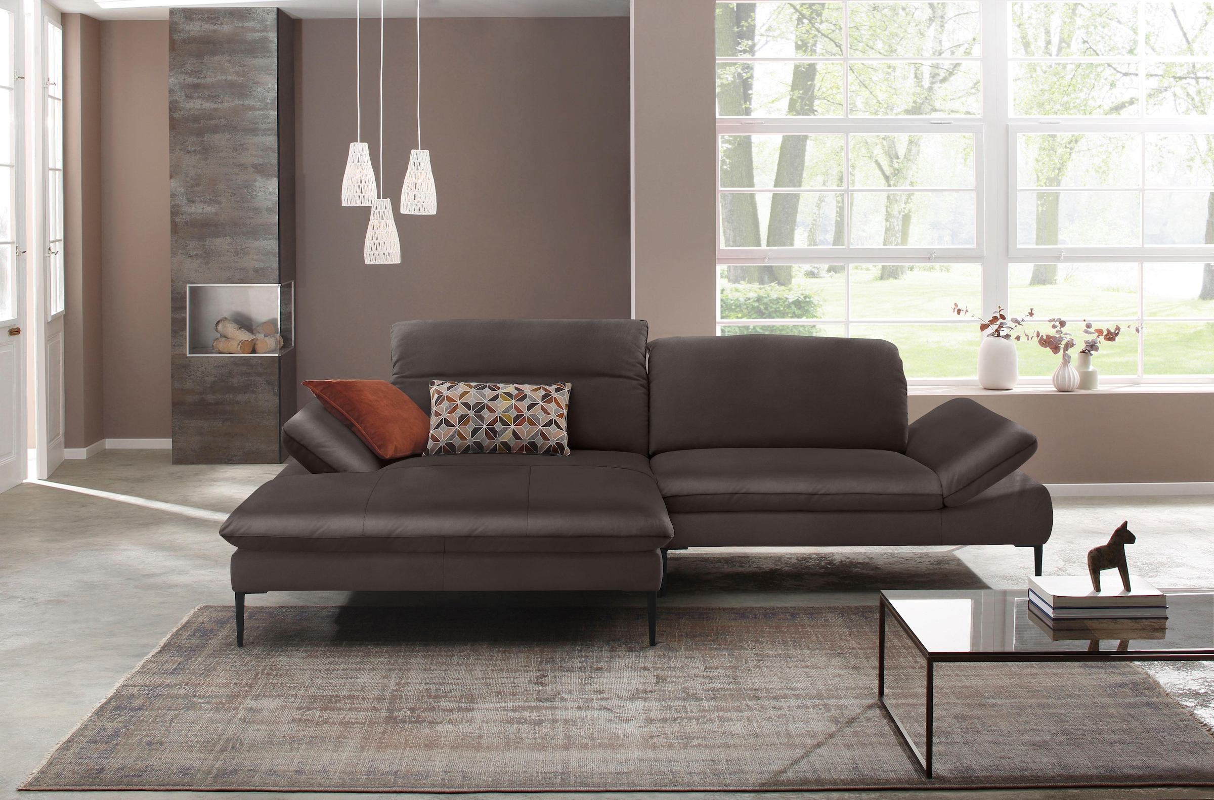 W.SCHILLIG Ecksofa »enjoy&MORE, Designsofa, elegant und bequem, L-Form«, Sitztiefenverstellung, Füße schwarz pulverbeschichtet, Breite 294 cm