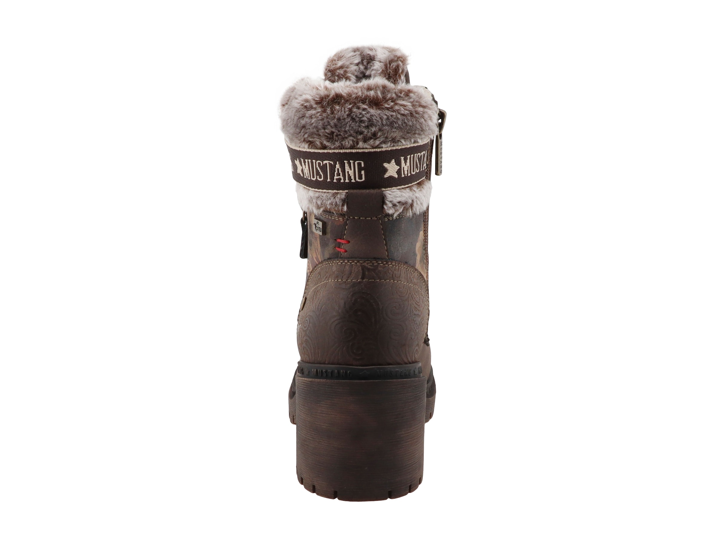 Mustang Shoes Winterstiefelette »Stiefel«  Blockabsatz, Schnürboots mit Fellimitat am Schaftrand