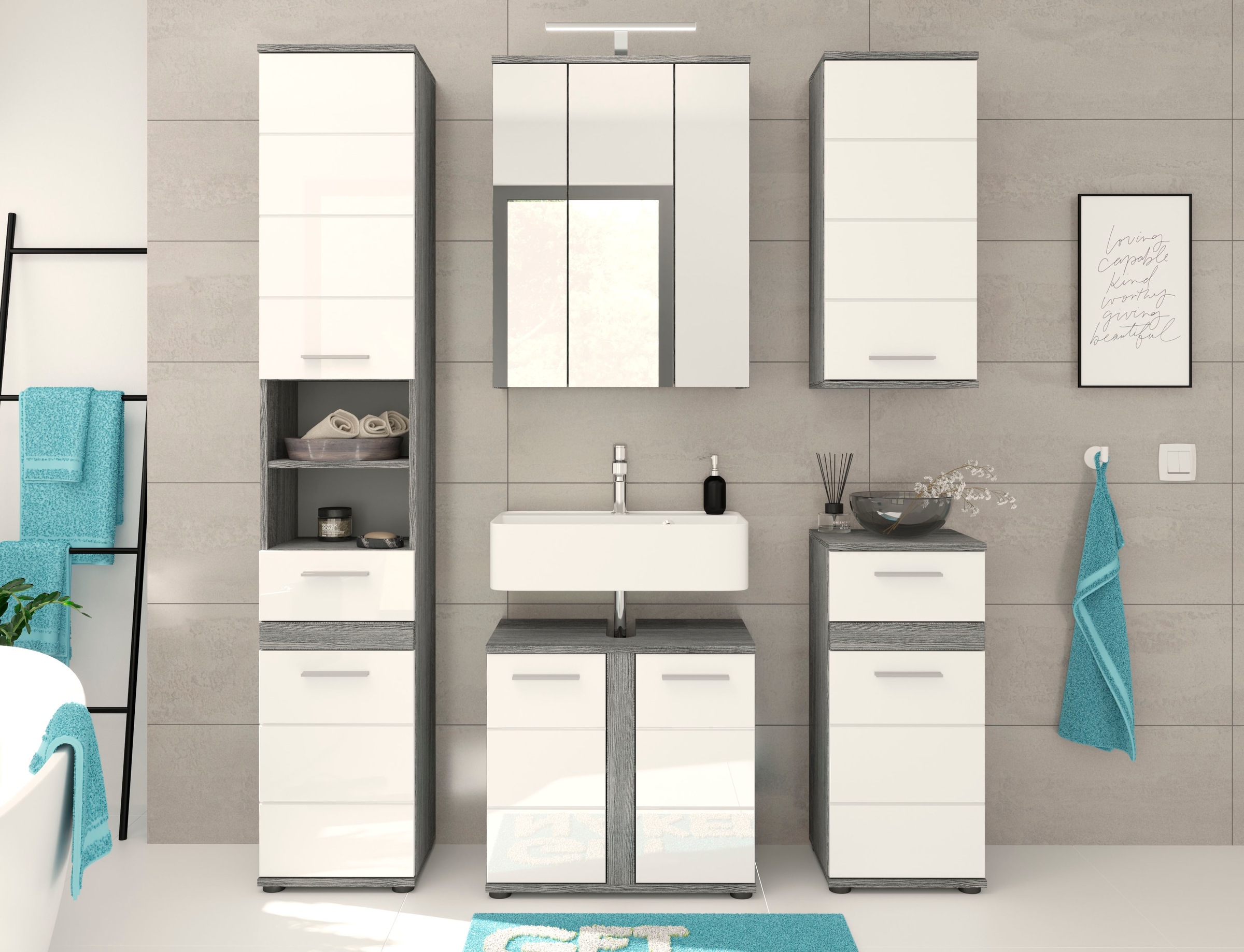 welltime Badmöbel-Set "LUCCA, 5-teilig, TOPSELLER, inklusive LED Beleuchtun günstig online kaufen