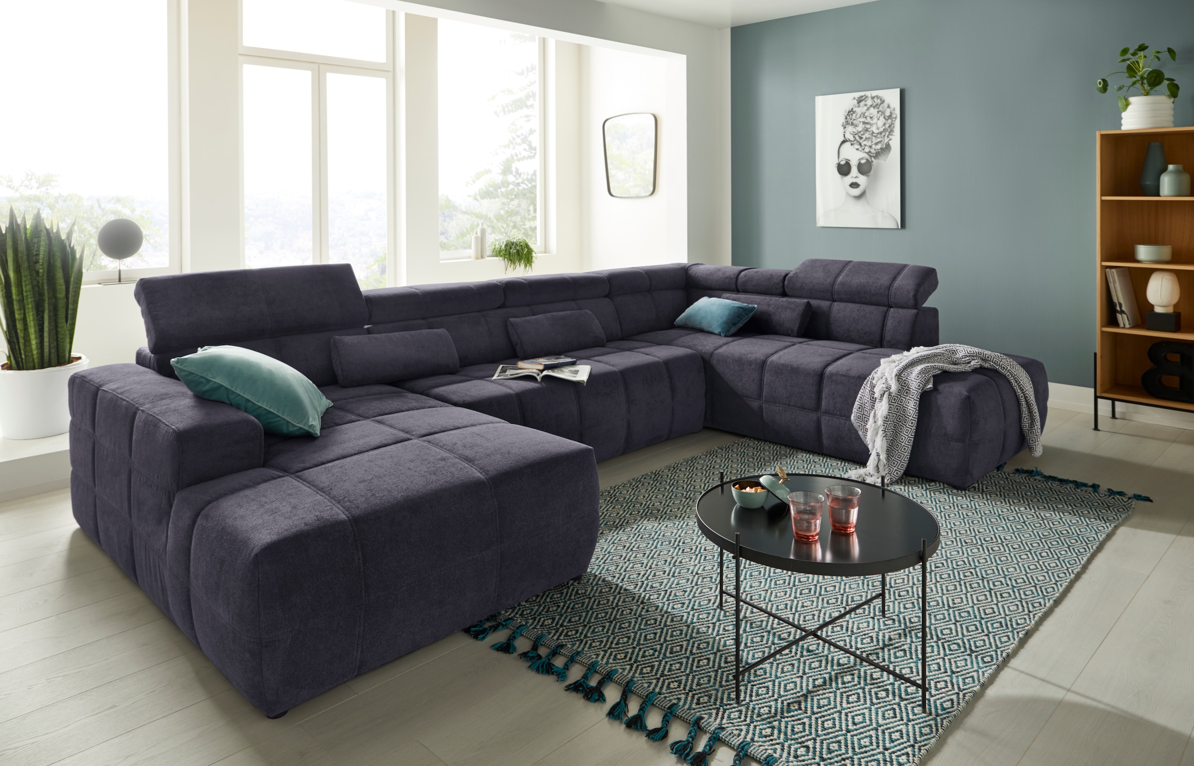DOMO COLLECTION Brandon L-Shape Sofa Dark Blue