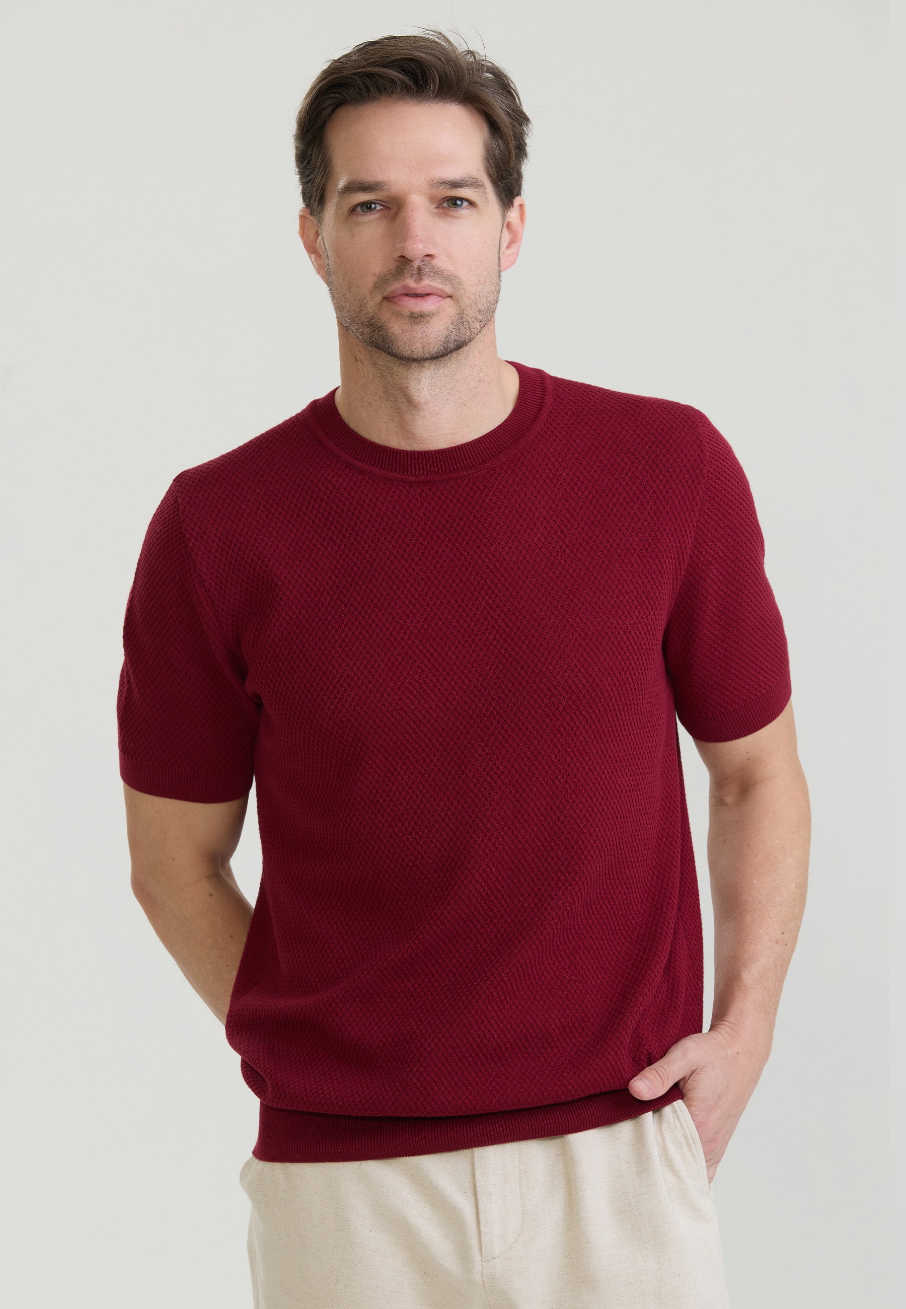 Felix Hardy T-Shirt "Basic-Strick-T-Shirt mit Rundhalsausschnitt und Knöpfen"