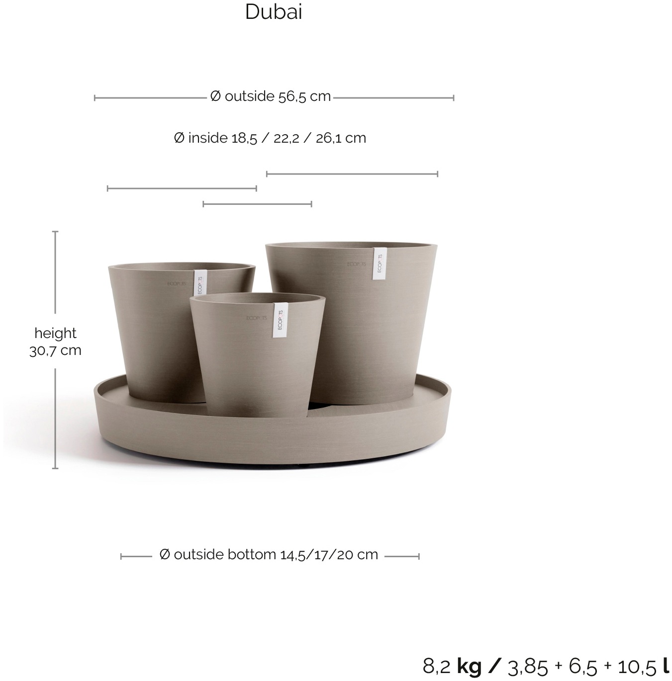 ECOPOTS Blumentopf »Dubai Taupe«, für innen und außen: frostsicher, bruchsicher und lichtbeständig