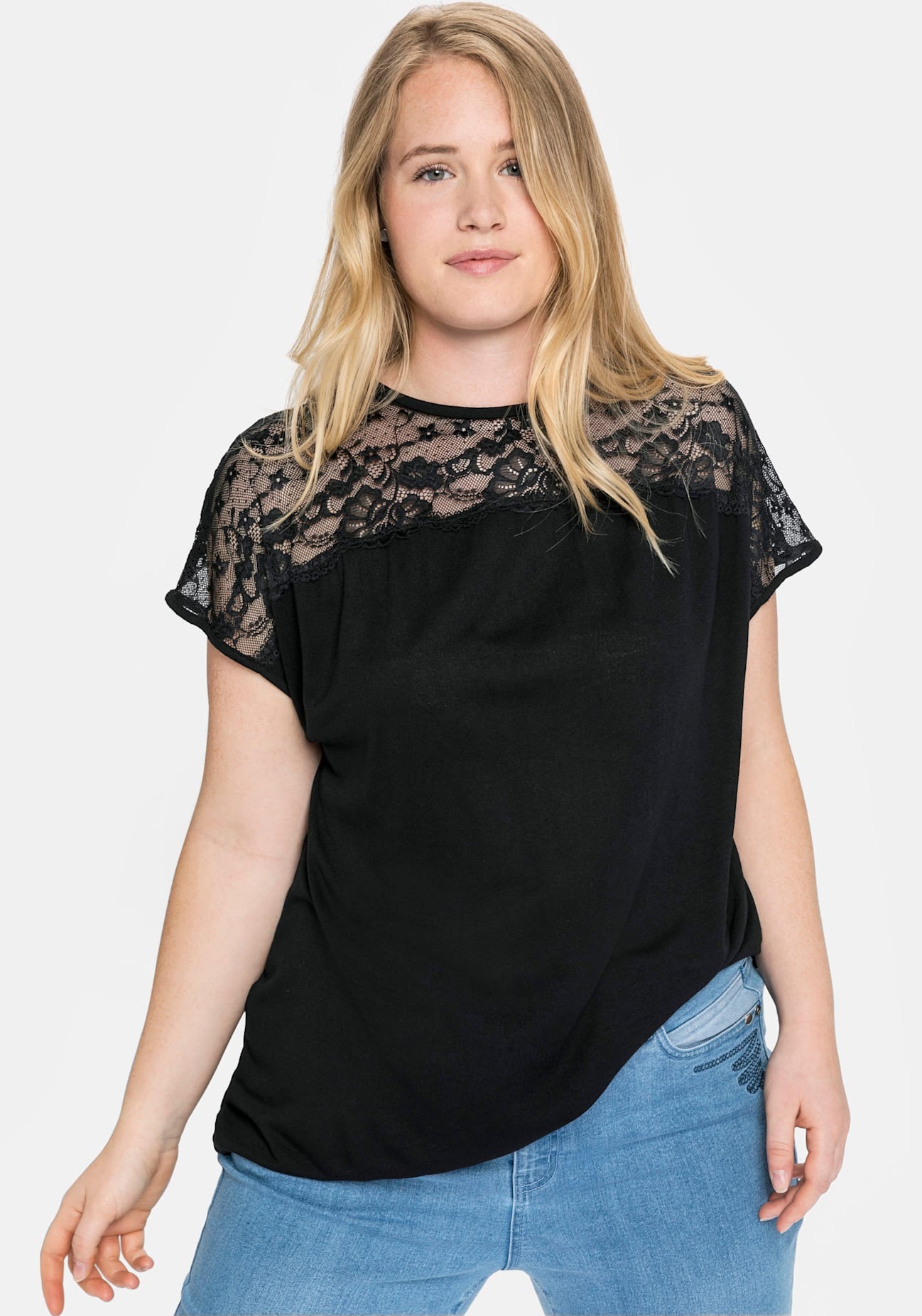 Sheego Spitzenshirt "Spitzenshirt", (1 tlg.) günstig online kaufen