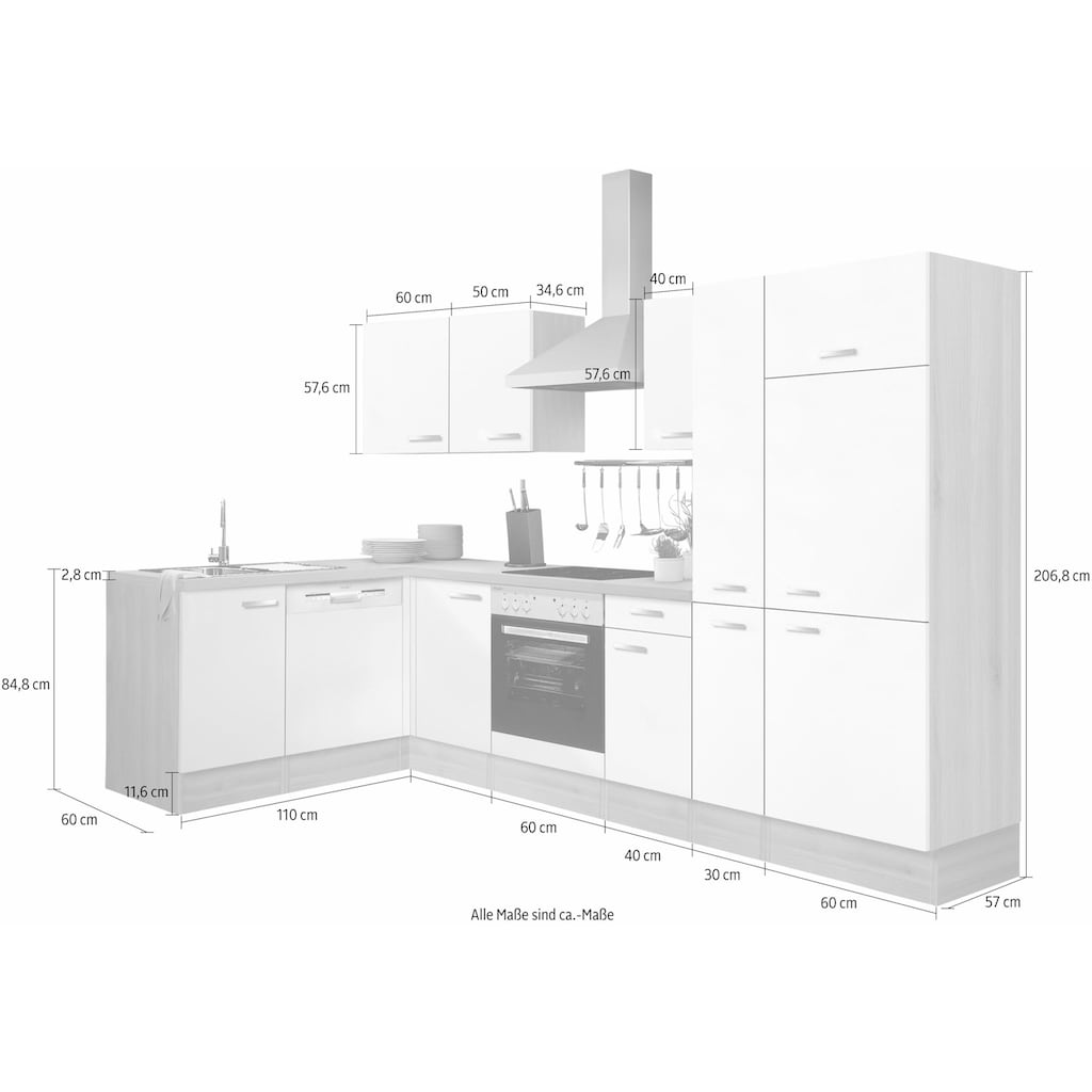 OPTIFIT Winkelküche »Faro«, mit E-Geräten, Stellbreite 300 x 175 cm