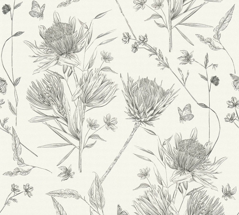 living walls Vliestapete »Drawn Into Nature florale Tapete Mustertapete Pflanzen Natur«, matt, Vliestapete Blätter für Schlafzimmer Küche Wohnzimmer Floral Design