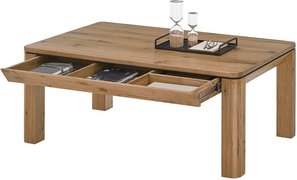 MCA furniture Couchtisch »ZWOLLE mit Stollen 80x80«, Eiche furniert, rechteckig,Schubkasten mit Einteilung, belastbar 30 kg