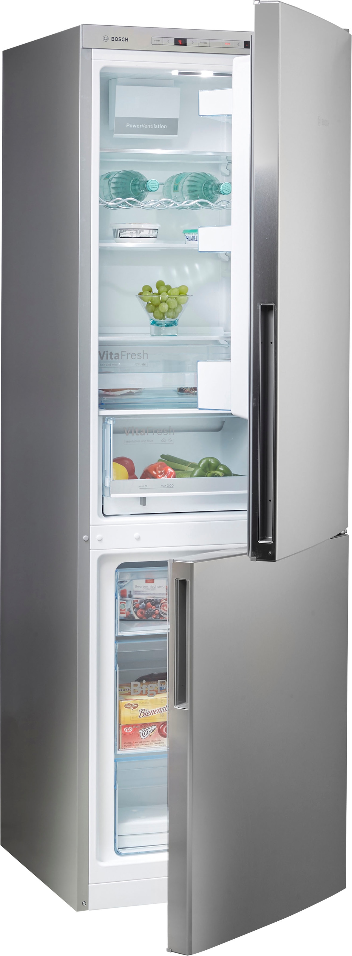 BOSCH Kühl-/Gefrierkombination Serie 6 "KGE36AICA" 186 cm hoch 60 cm breit Low Frost, VitaFresh Schublade, Big Box, LED-Licht, Super Kühlen