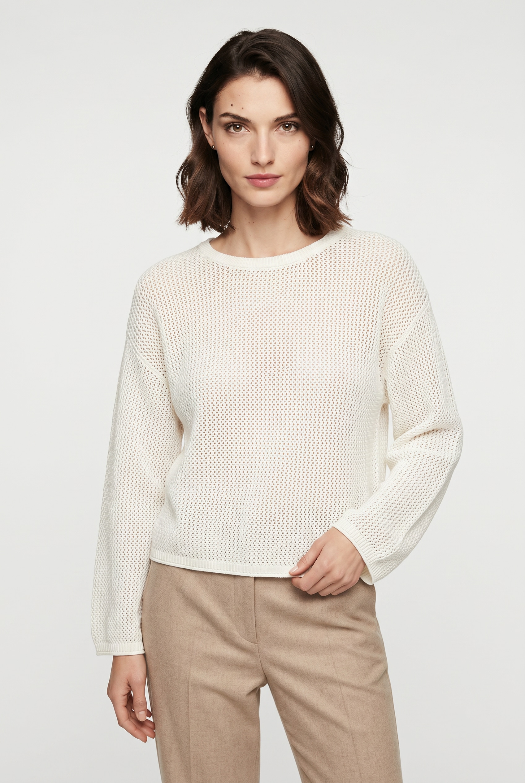 BOSS ORANGE Strickpullover "Farde Premium Damenmode" in Mesh-Struktur, Relaxed Fit
