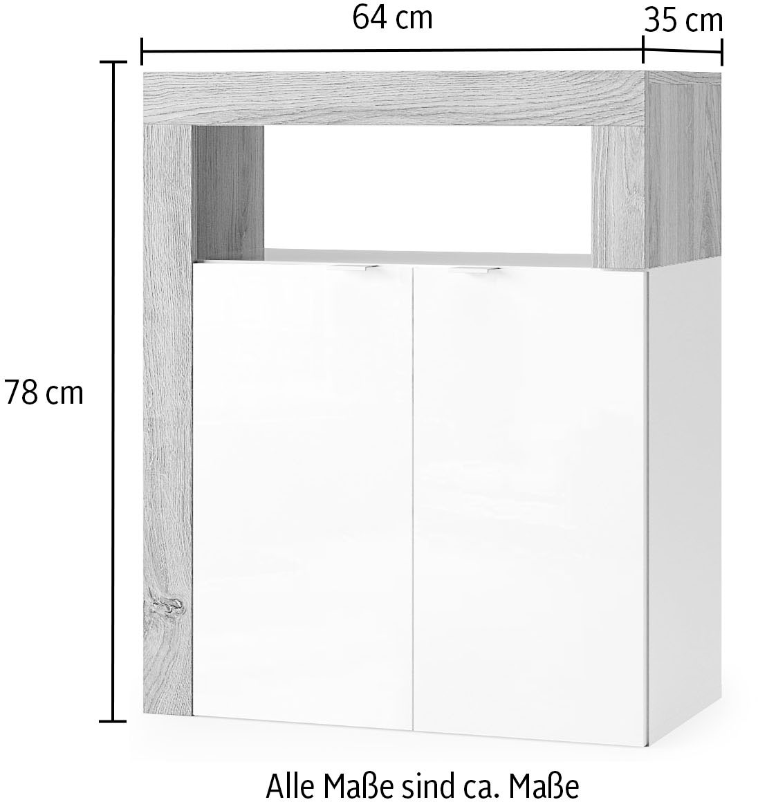 welltime Unterschrank »Hamburg Höhe 78 cm, Breite 64 cm, Badkommode mit 2 Türen,«, Badezimmerschrank, dekorativer Rahmen, offenes Fach, Metallgriffe