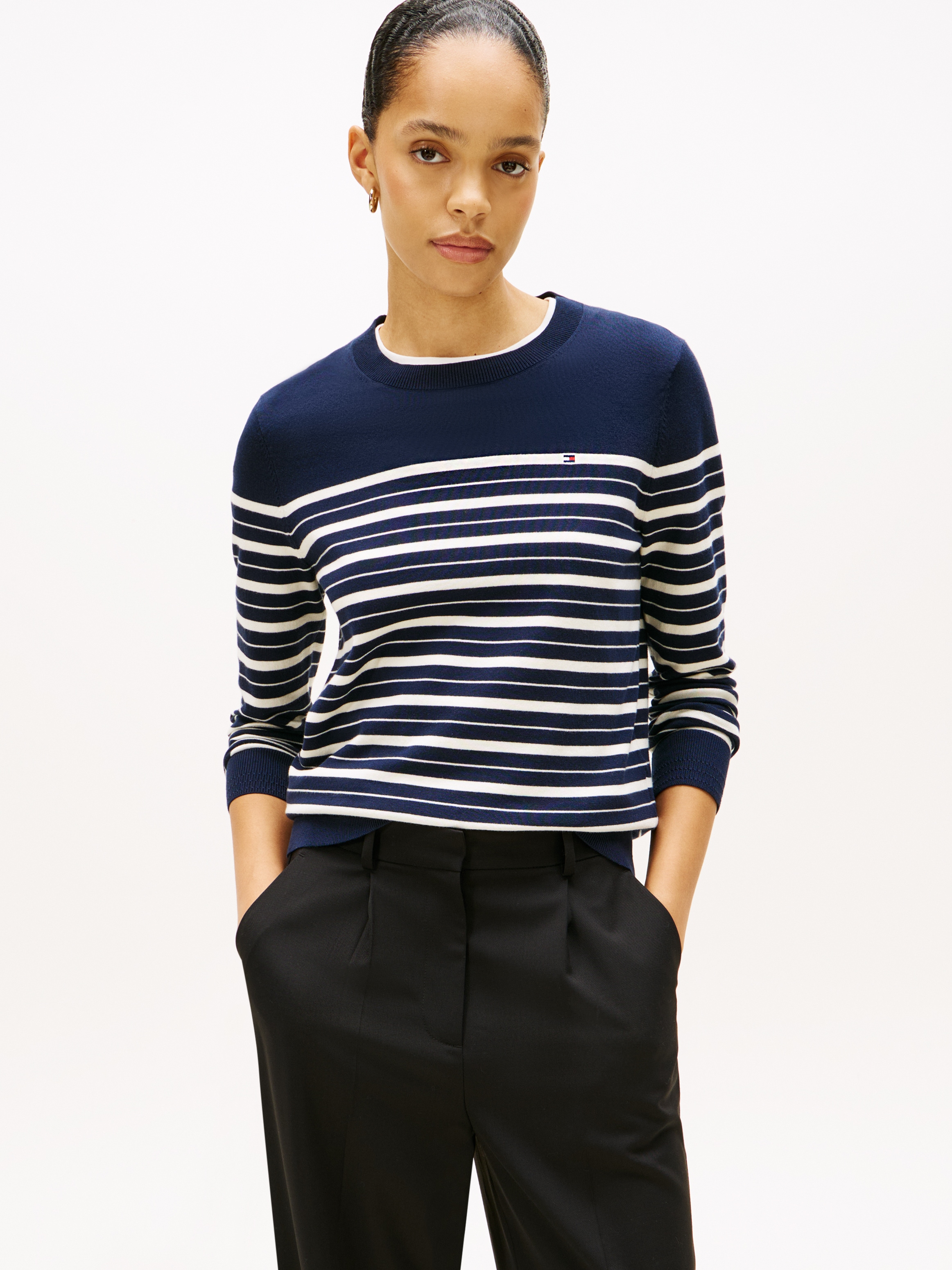 Tommy Hilfiger Rundhalspullover "CO JERSEY STITCH LS C-NK SWT" mit Logostic günstig online kaufen