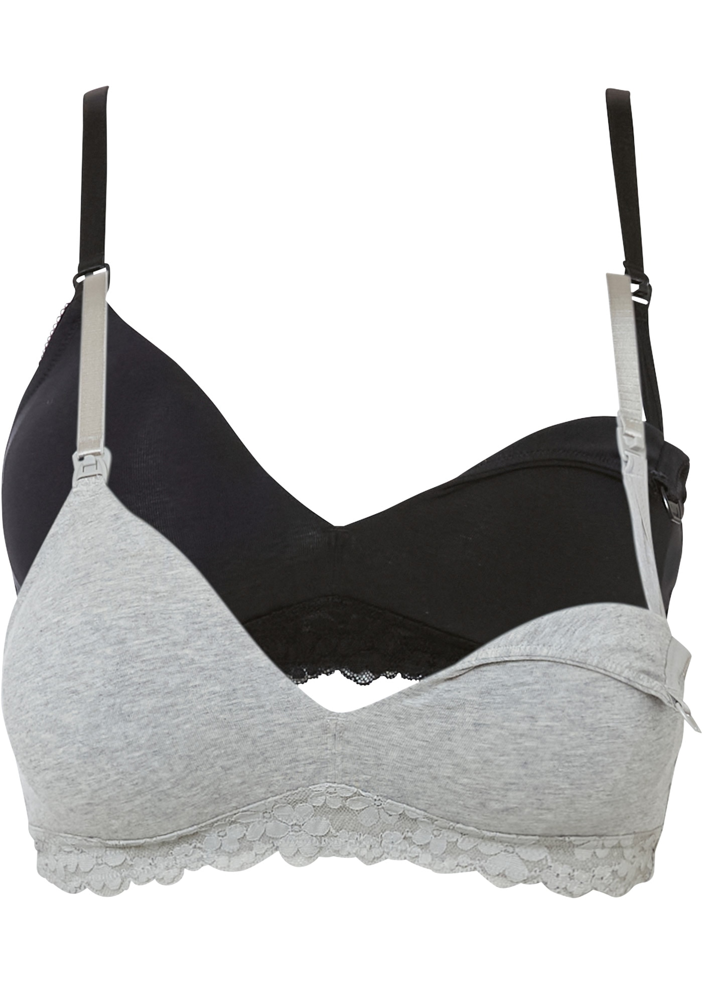 Still-BH BONPRIX, Damen, Gr. 44/46 (L), N-Gr, grau (hellgrau meliert, schwarz), Obermaterial: 95% Baumwolle, 5% Elasthan. Futter: 95% Baumwolle, 5% Elasthan. Spitze: 89% Polyamid, 11% Elasthan, BHs Still-BH, mit aufklappbaren Trägern, für den Alltag, büge
