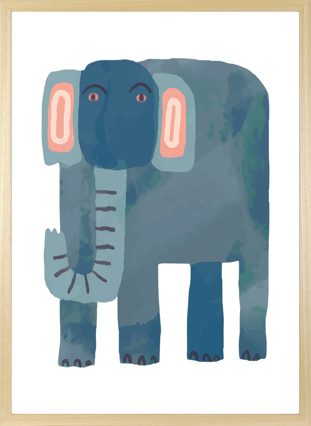 queence Bild mit Rahmen »Blauer Elefant«, Elefant-Elefanten-Elefanten Bilder-Tiere, (1 St.), HD Premium Posterdruck mit Echtholzrahmen