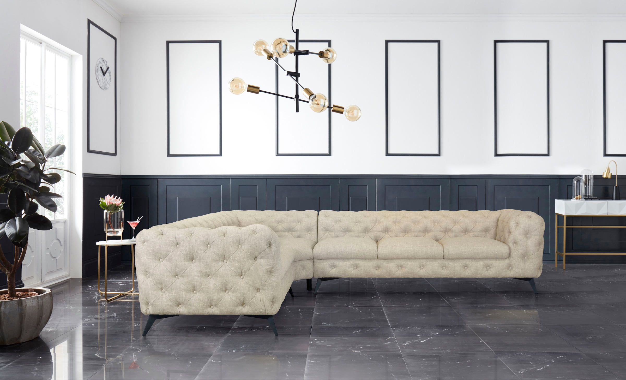 Leonique Chesterfield-Sofa "Ecksofa GLYNIS L-Form mit Wellenunterfederung, günstig online kaufen