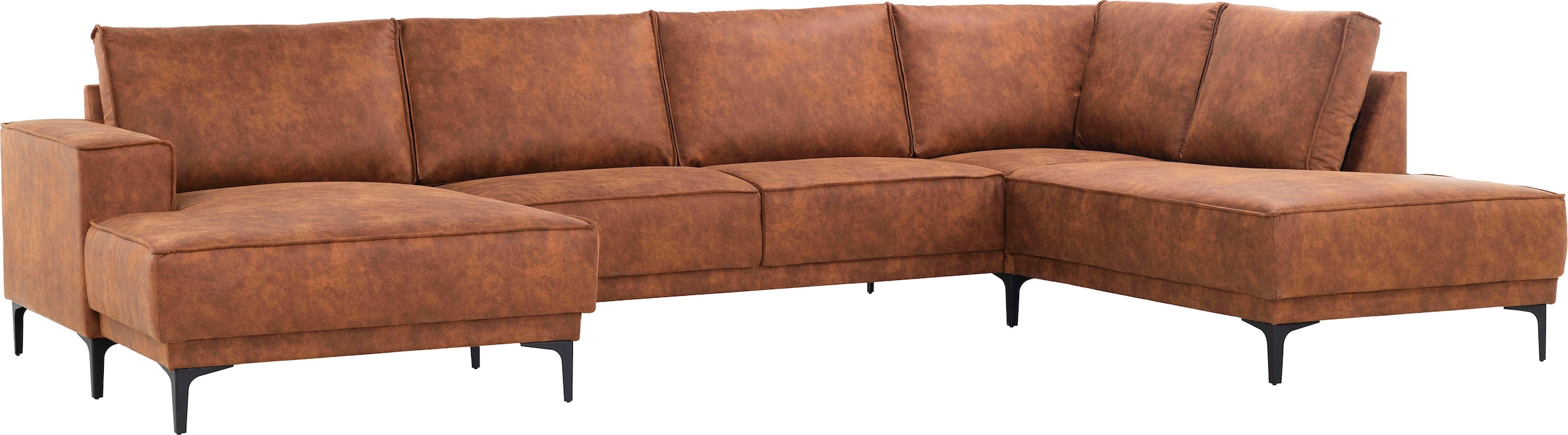 Places of Style Wohnlandschaft »XXL Sofa Oland, Struktur, Flachgewebe, Luxus-Microfaser, Boucle«, U-Form, 345 cm, Wellenunterfederung, Skandi-Design, Metallfüße