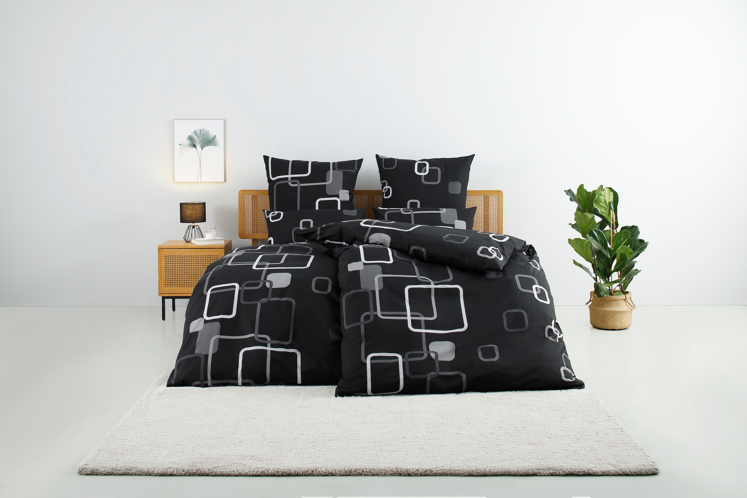 my home Bettwäsche »Quadro in Gr. 135x200 oder 155x220 cm«, (2 tlg.), moderne Bettwäsche aus Baumwolle, Bettwäsche mit grafischem Muster