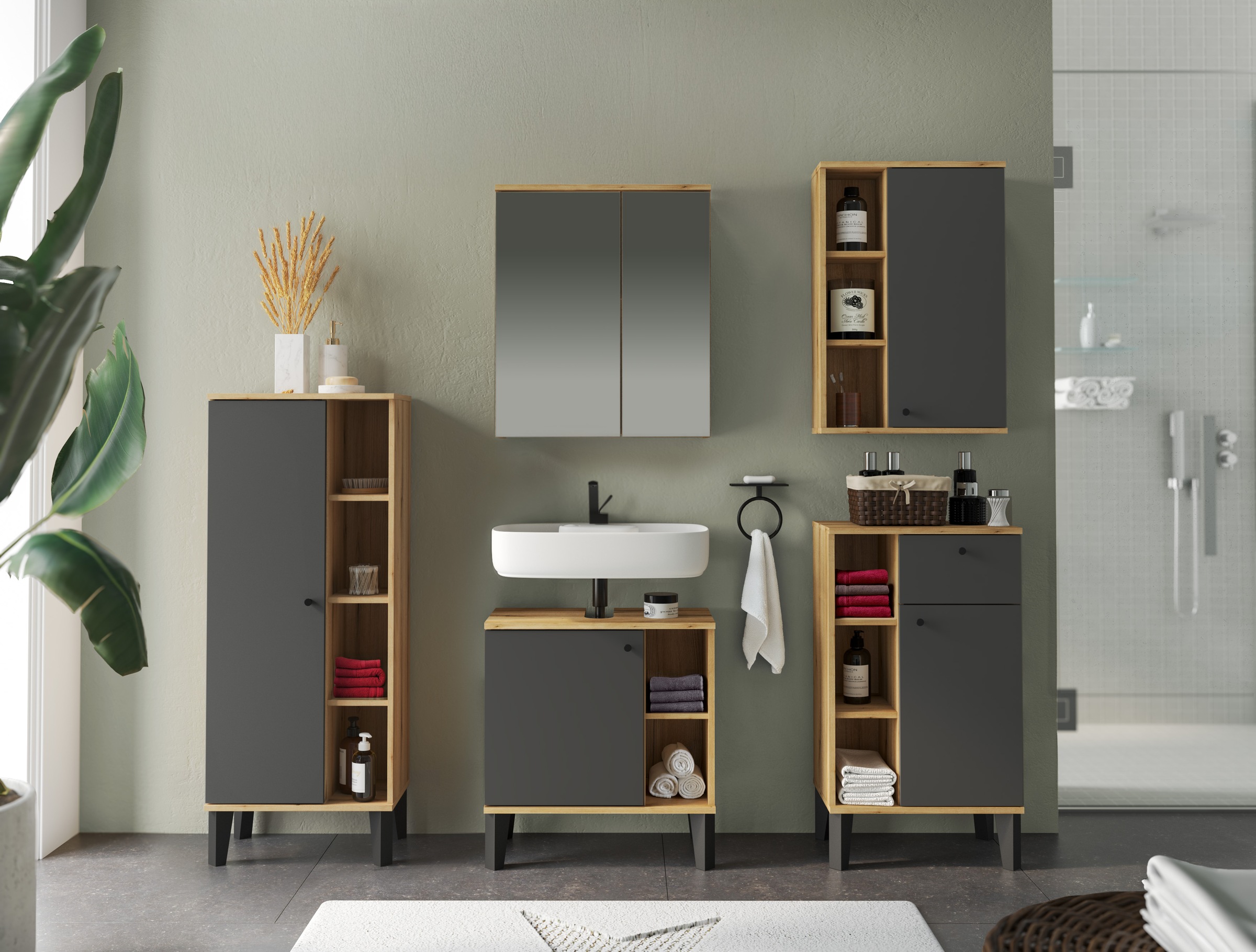 Home affaire Badmöbel-Set "OSLO, Bad im skandinavischen Design, 5-teiliges günstig online kaufen