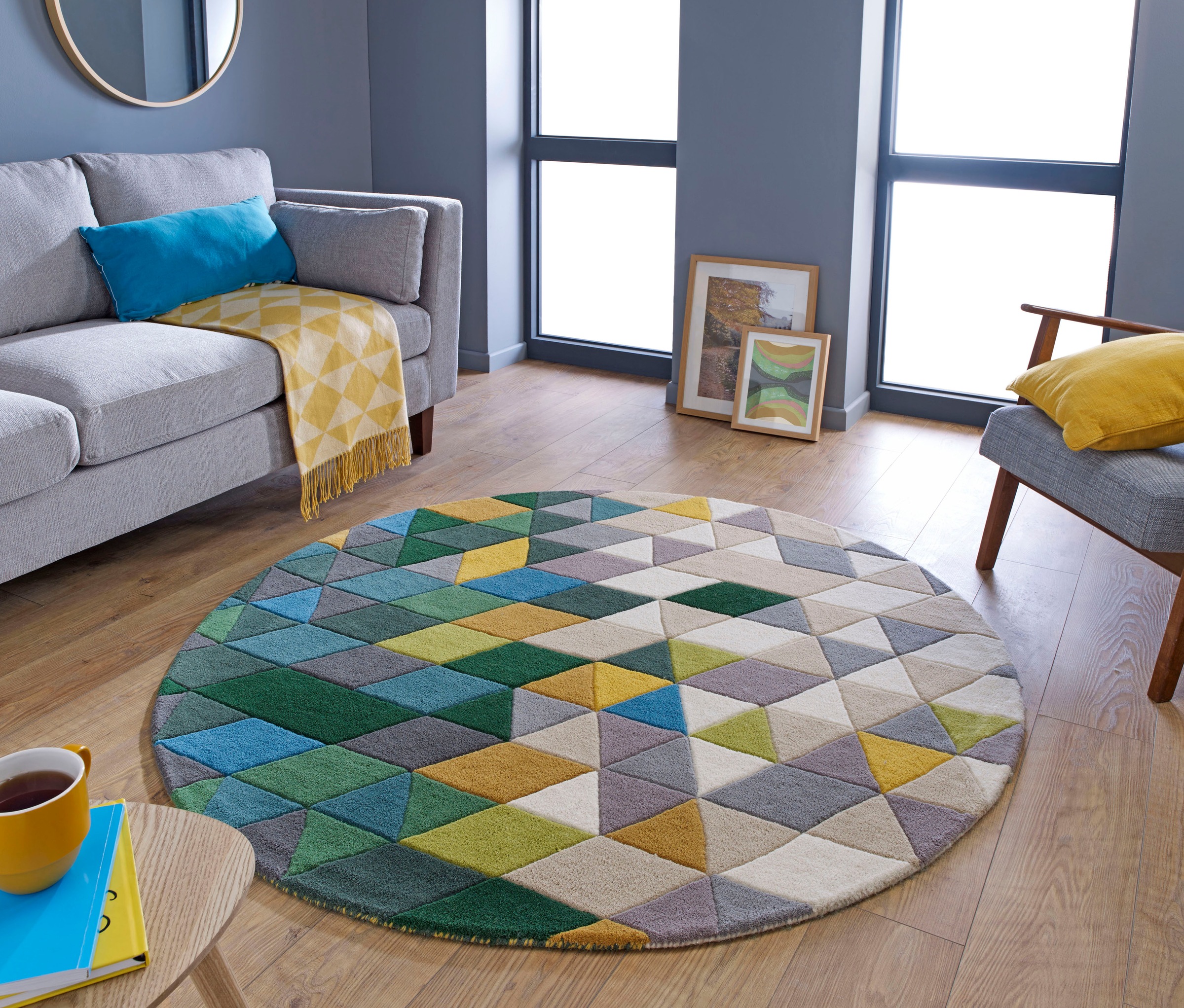 FLAIR RUGS Wollteppich "Prism, rund, modern & geometrisch" rund 10 mm Höhe günstig online kaufen