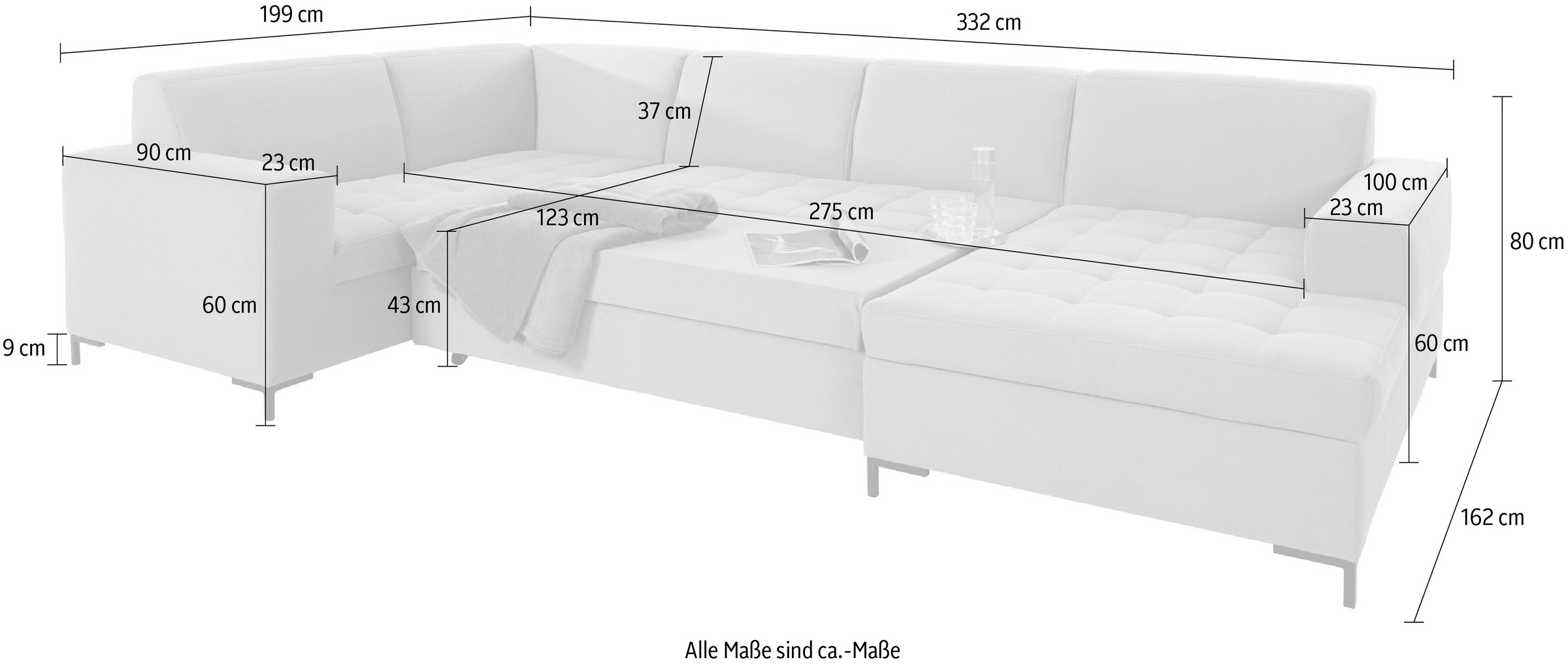OTTO products Wohnlandschaft »Grazzo U-Form«, hochwertige Stoffe aus recyceltem Material, Steppung im Sitzbereich