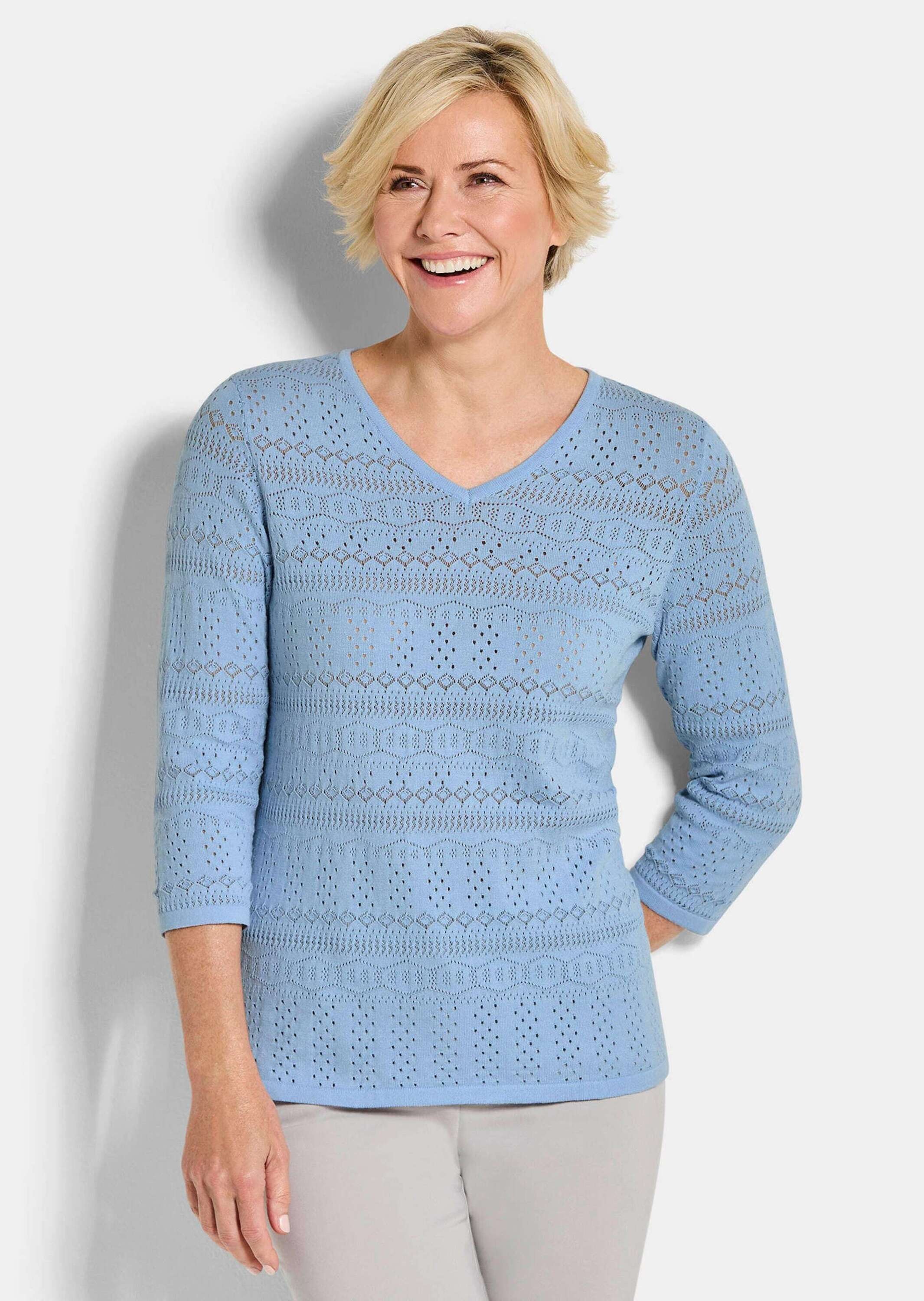 Goldner Sommerpullover V-Neck Sweater Light Blue Size 48 2