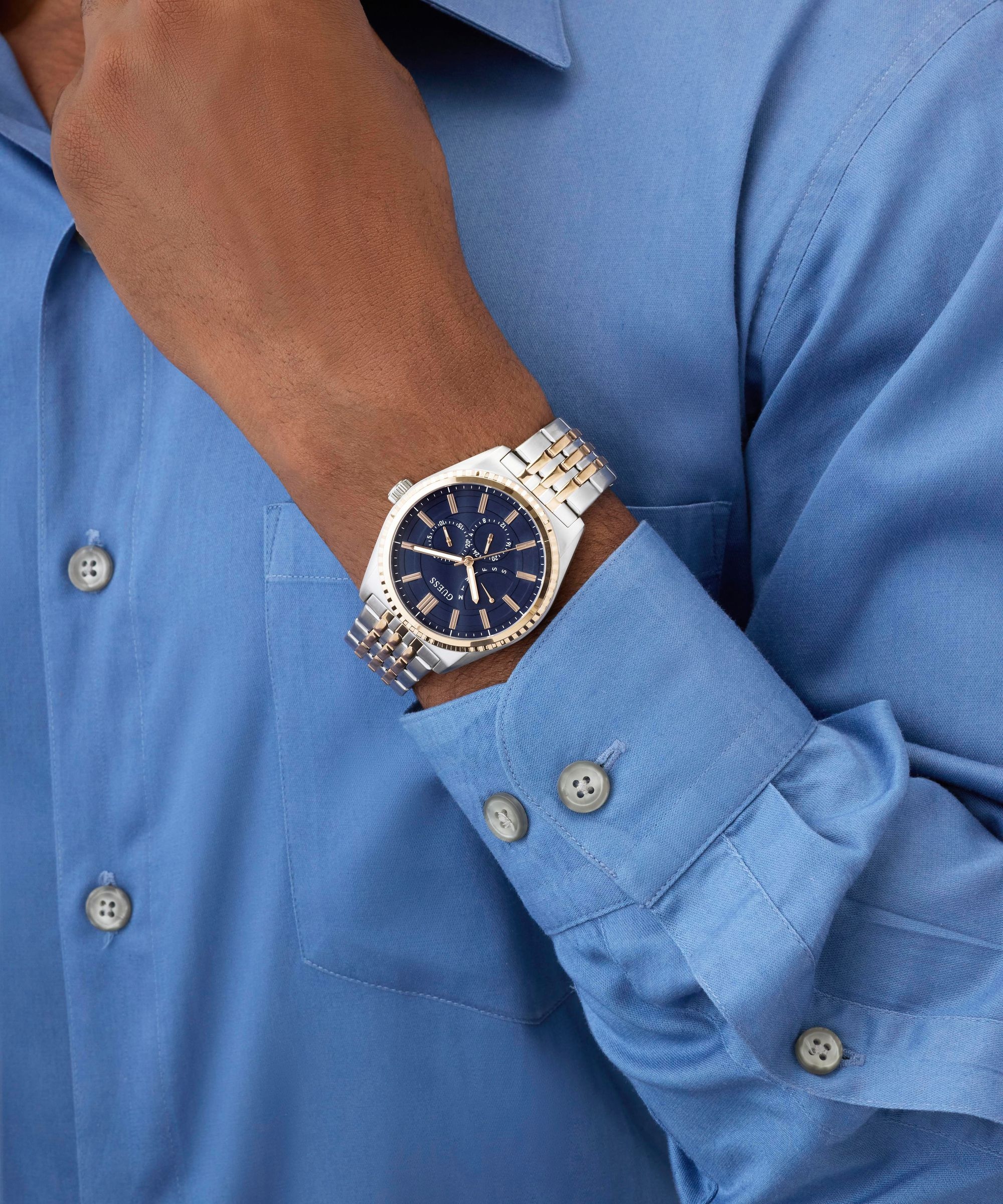 Guess Multifunktionsuhr »CAMDEN« Quarzuhr, Armbanduhr, Herrenuhr, Edelstahlarmband, analog, Wochentag