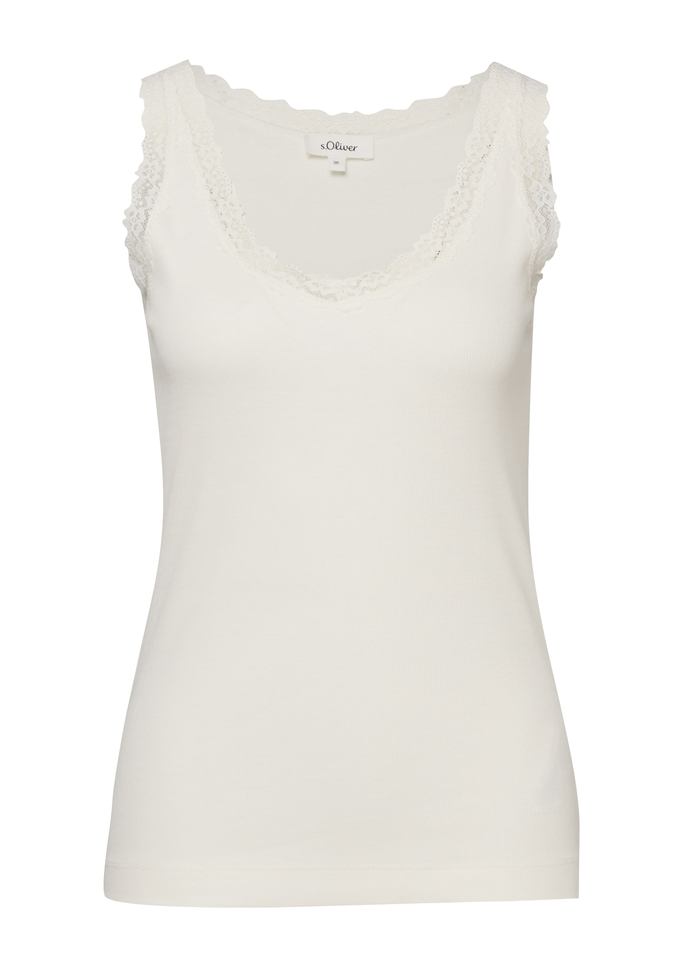 s.Oliver Spitzentop gerippte Qualität, mit Spitzenbesatz, figurbetont